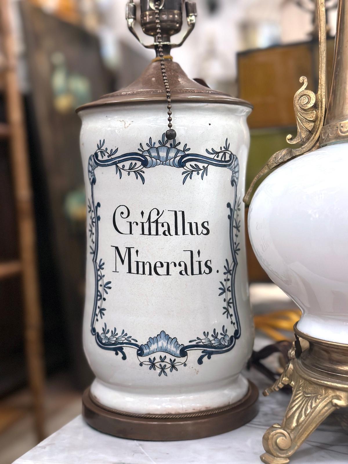 Early 20th Century Porcelain Single Apothecary Jar Lamp For Sale