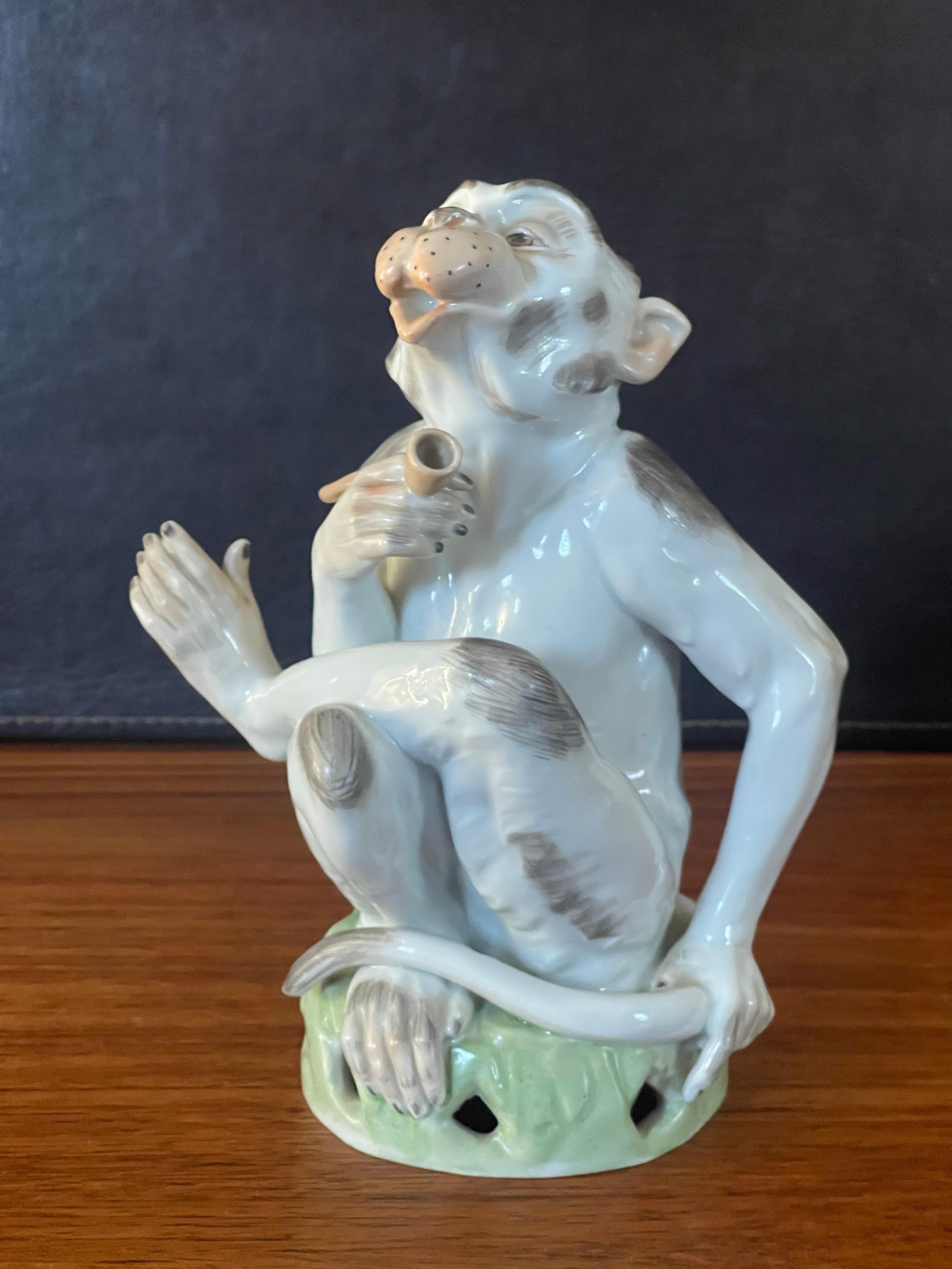 Porcelain Smoking Monkey with Pipe by Carl Thieme for Dresden 1