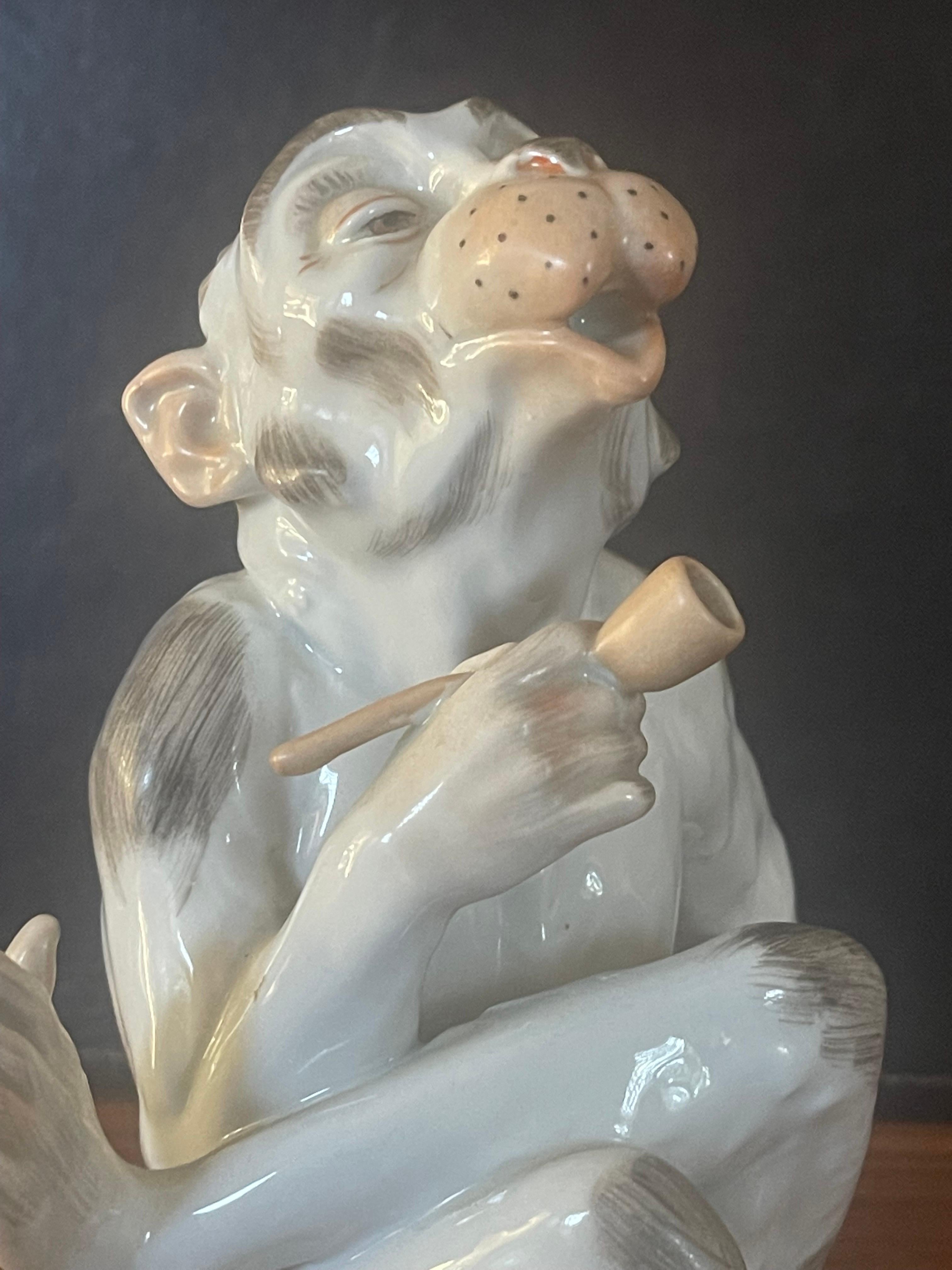 Porcelain Smoking Monkey with Pipe by Carl Thieme for Dresden 2