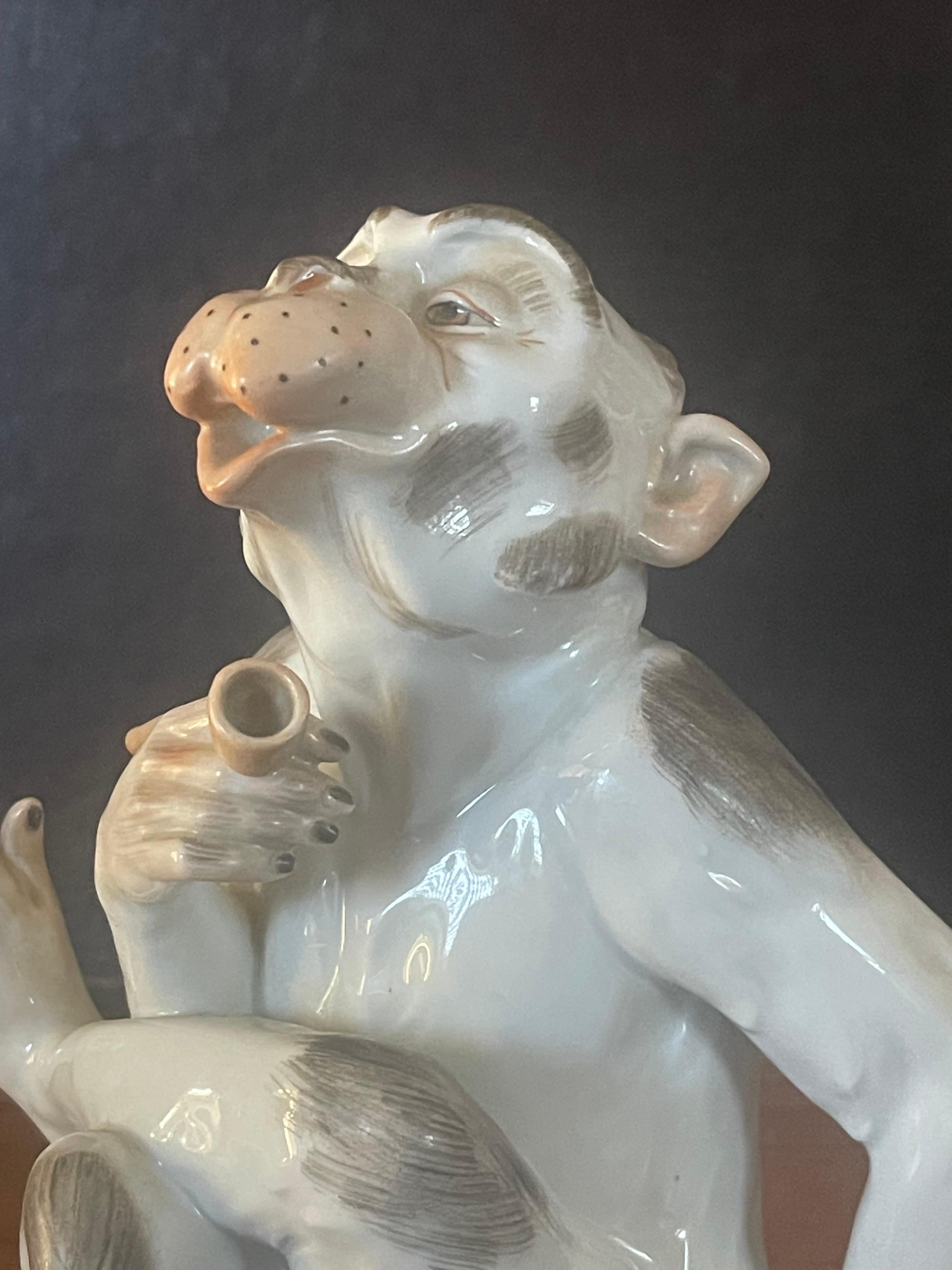 Porcelain Smoking Monkey with Pipe by Carl Thieme for Dresden 3
