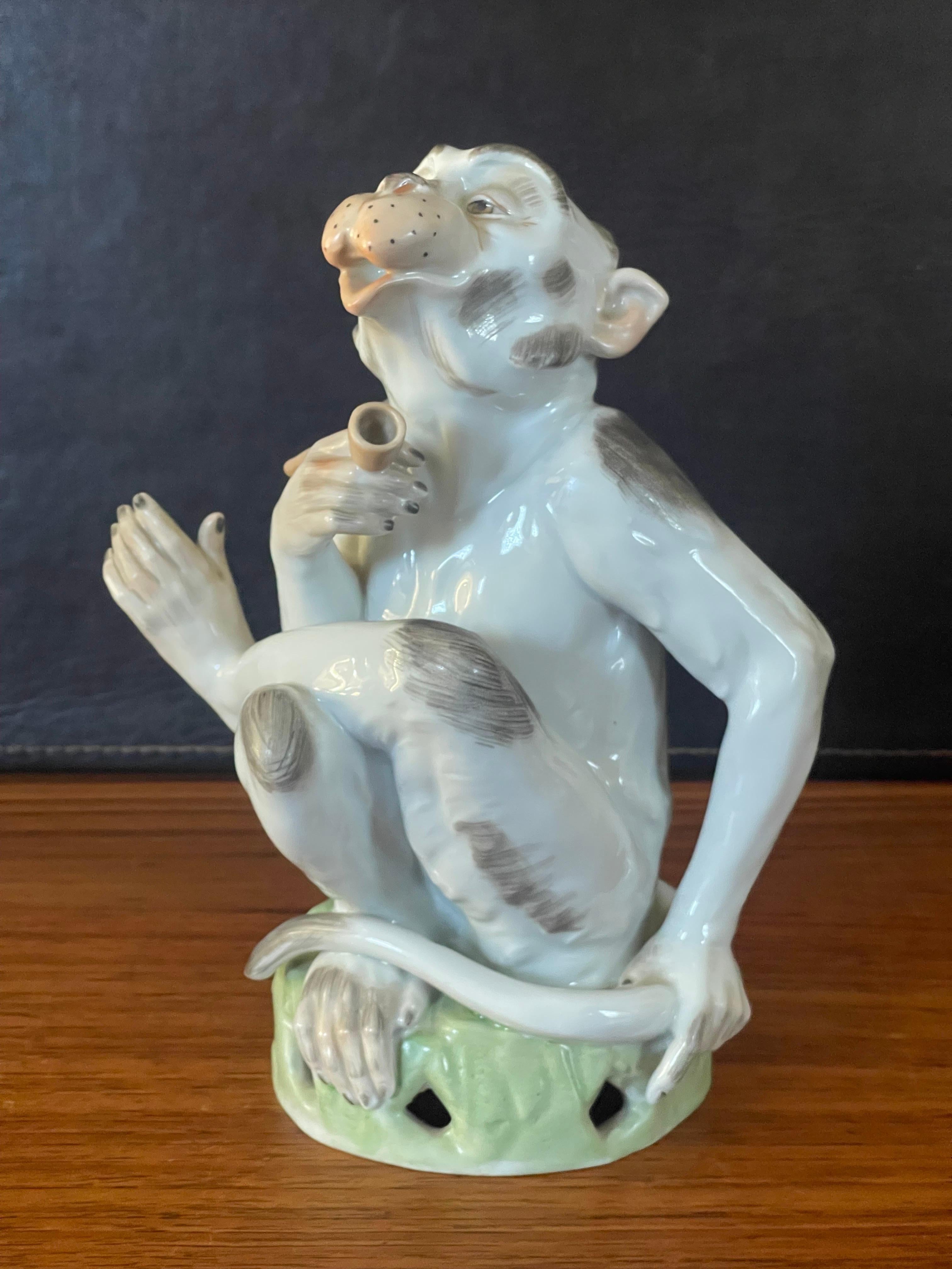 Porcelain Smoking Monkey with Pipe by Carl Thieme for Dresden 6
