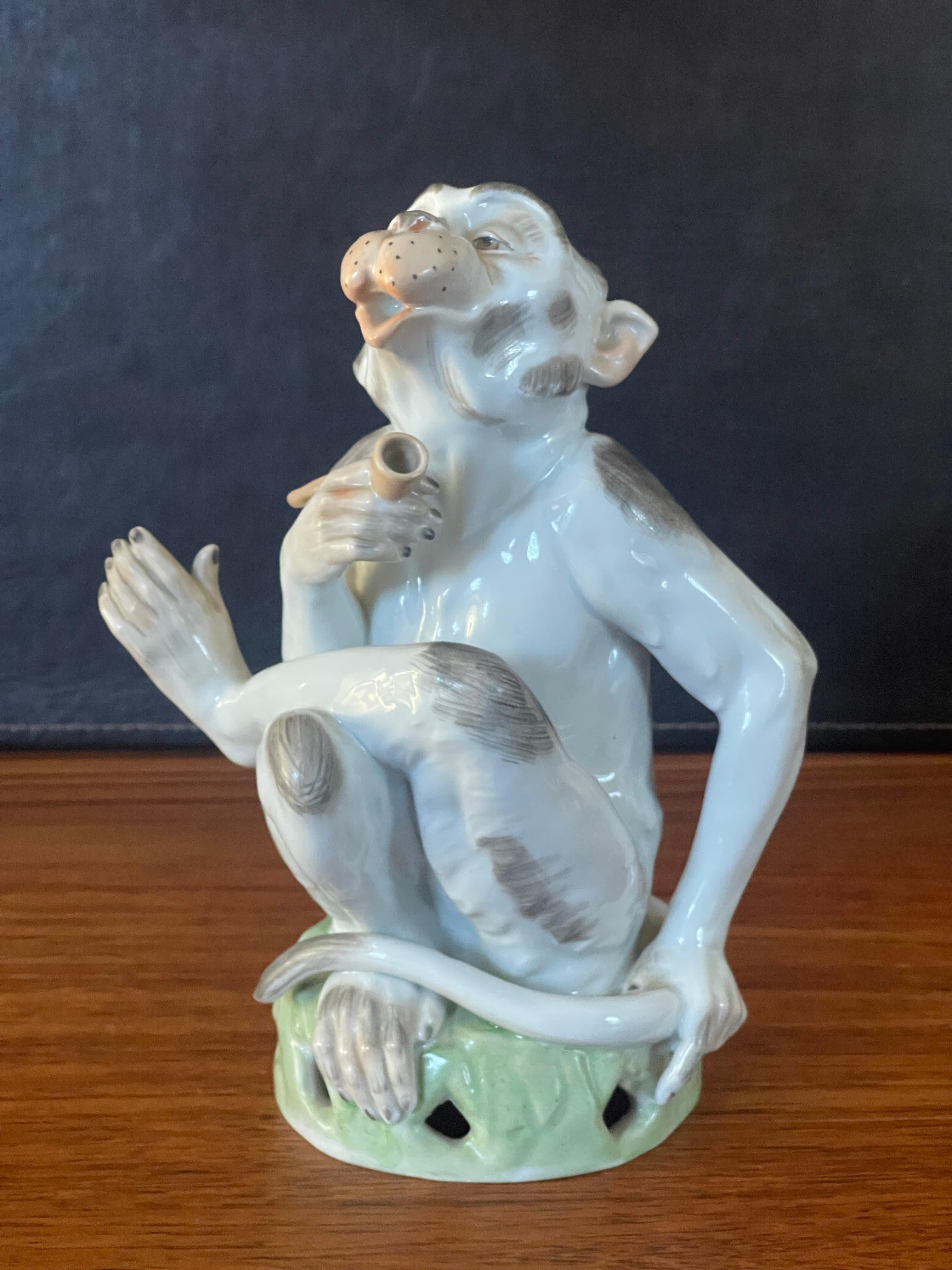 Hand-Painted Porcelain Smoking Monkey with Pipe by Carl Thieme for Dresden