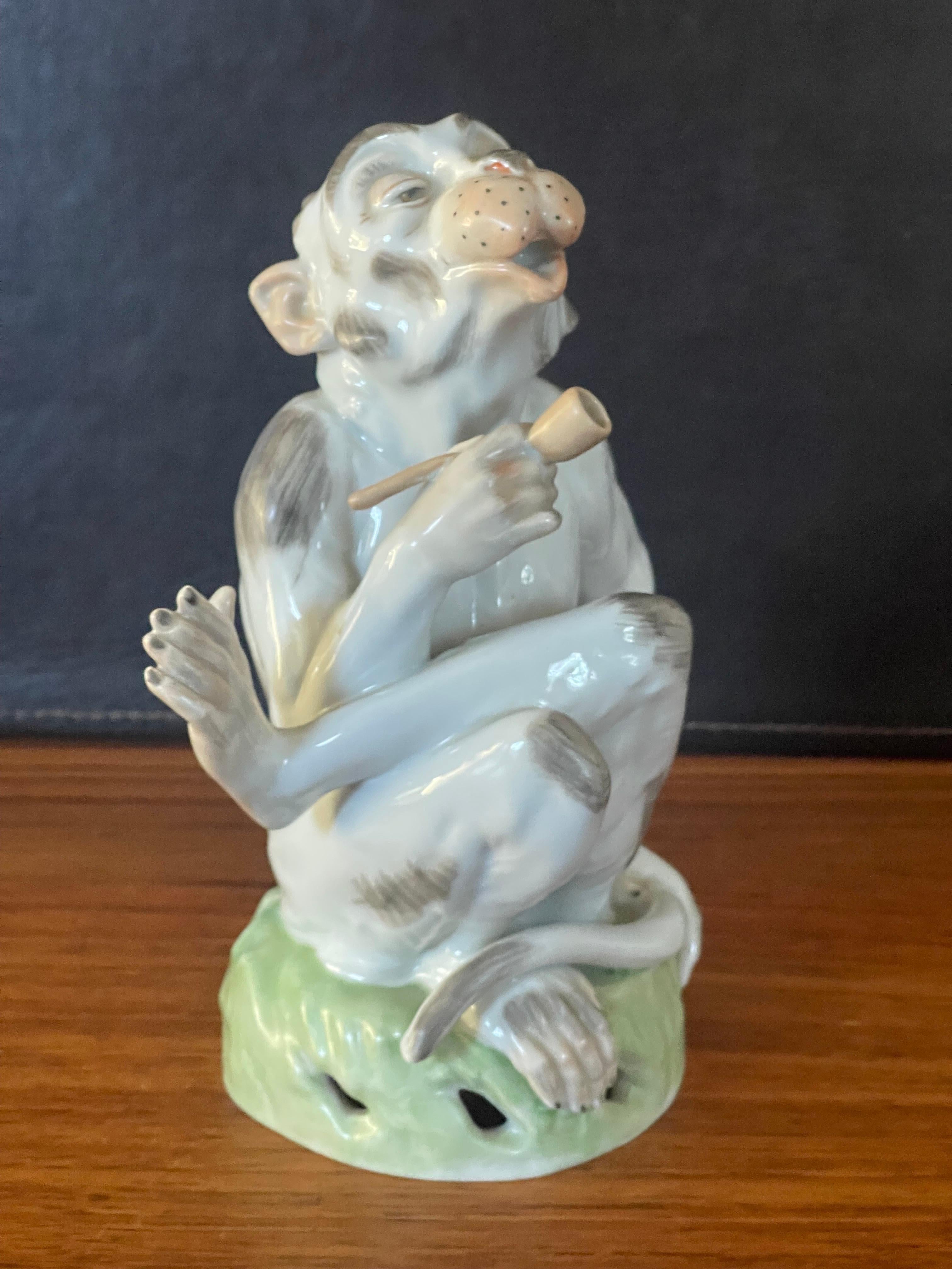 Porcelain Smoking Monkey with Pipe by Carl Thieme for Dresden In Good Condition In San Diego, CA