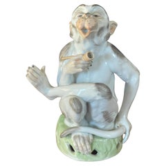 Porcelain Smoking Monkey with Pipe by Carl Thieme for Dresden
