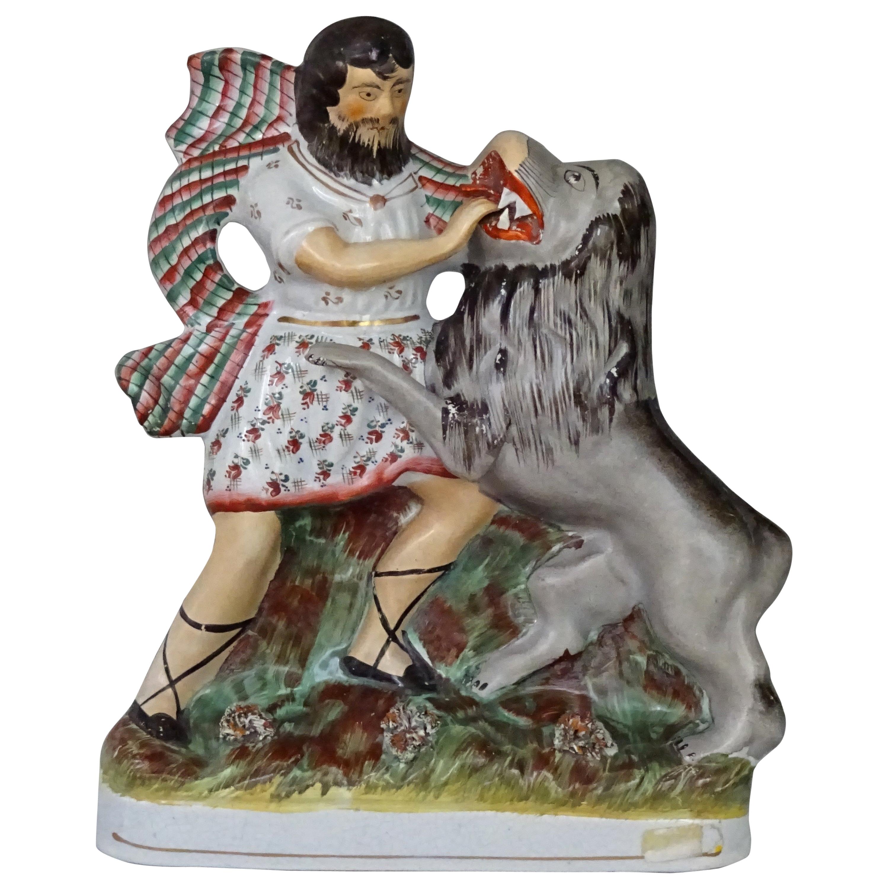 Porcelain Staffordshire Figure of Hercules and the Nemean Lion For Sale