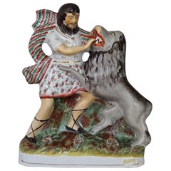 Antique Porcelain Staffordshire Figure of Hercules and the Nemean Lion
