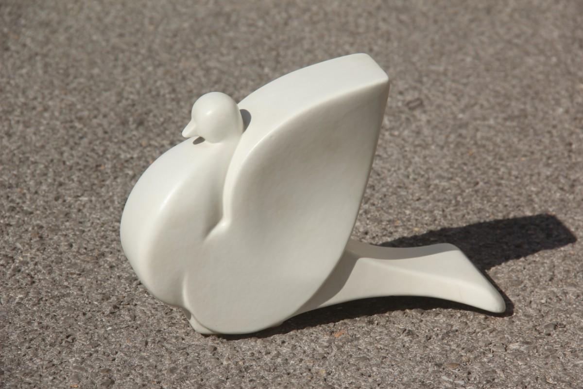 Stoneware Porcelain Stonewar Stylized Pigeon Italian Production Studiolinea COM 1970 White For Sale