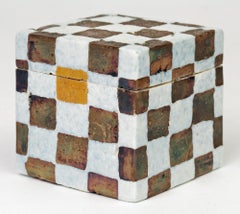 Porcelain Studio Pottery Metallic & White Glazed Chequer Pattern Lidded Box