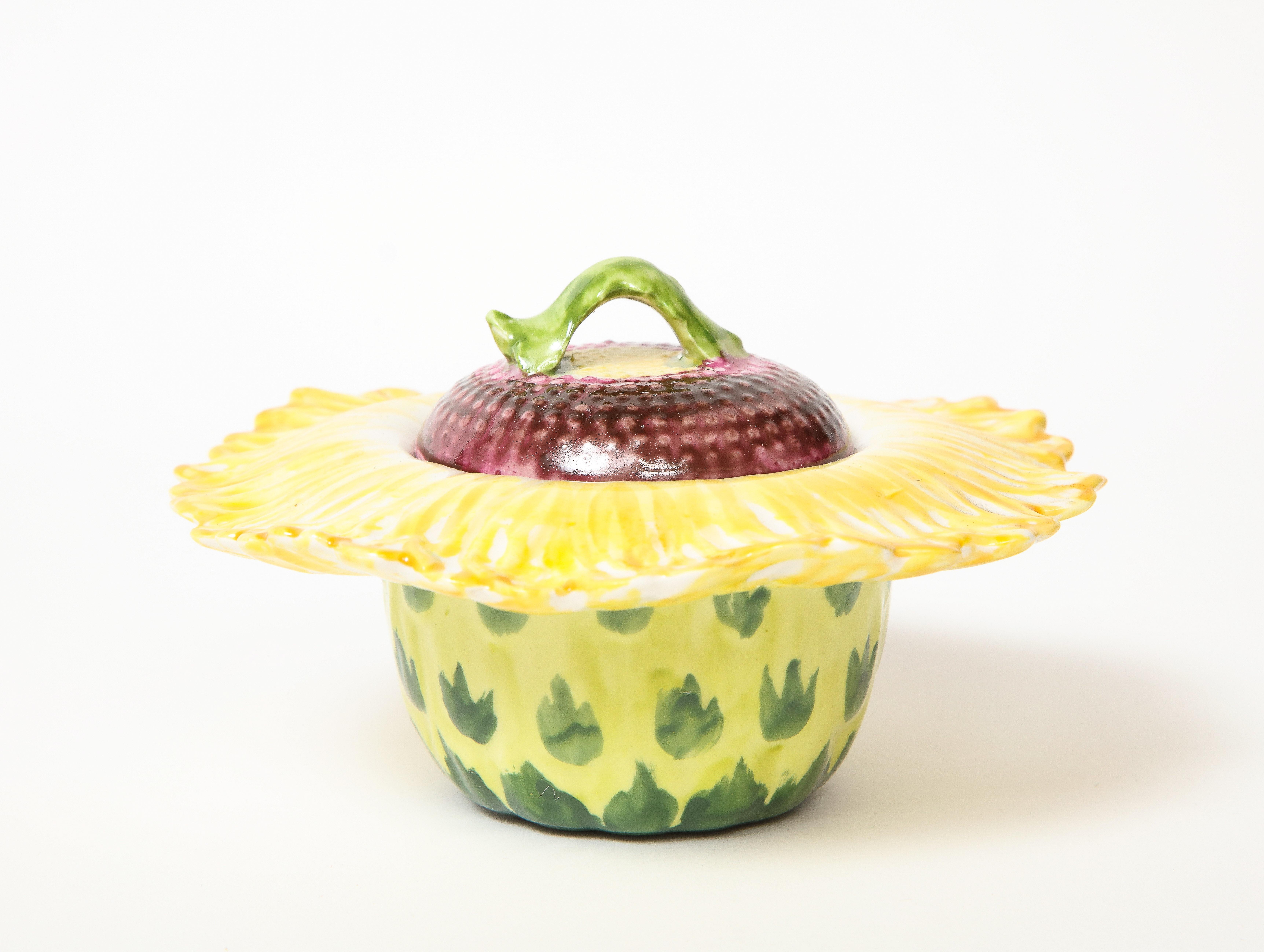Late 20th Century Porcelain Sunflower Jam Pot For Sale