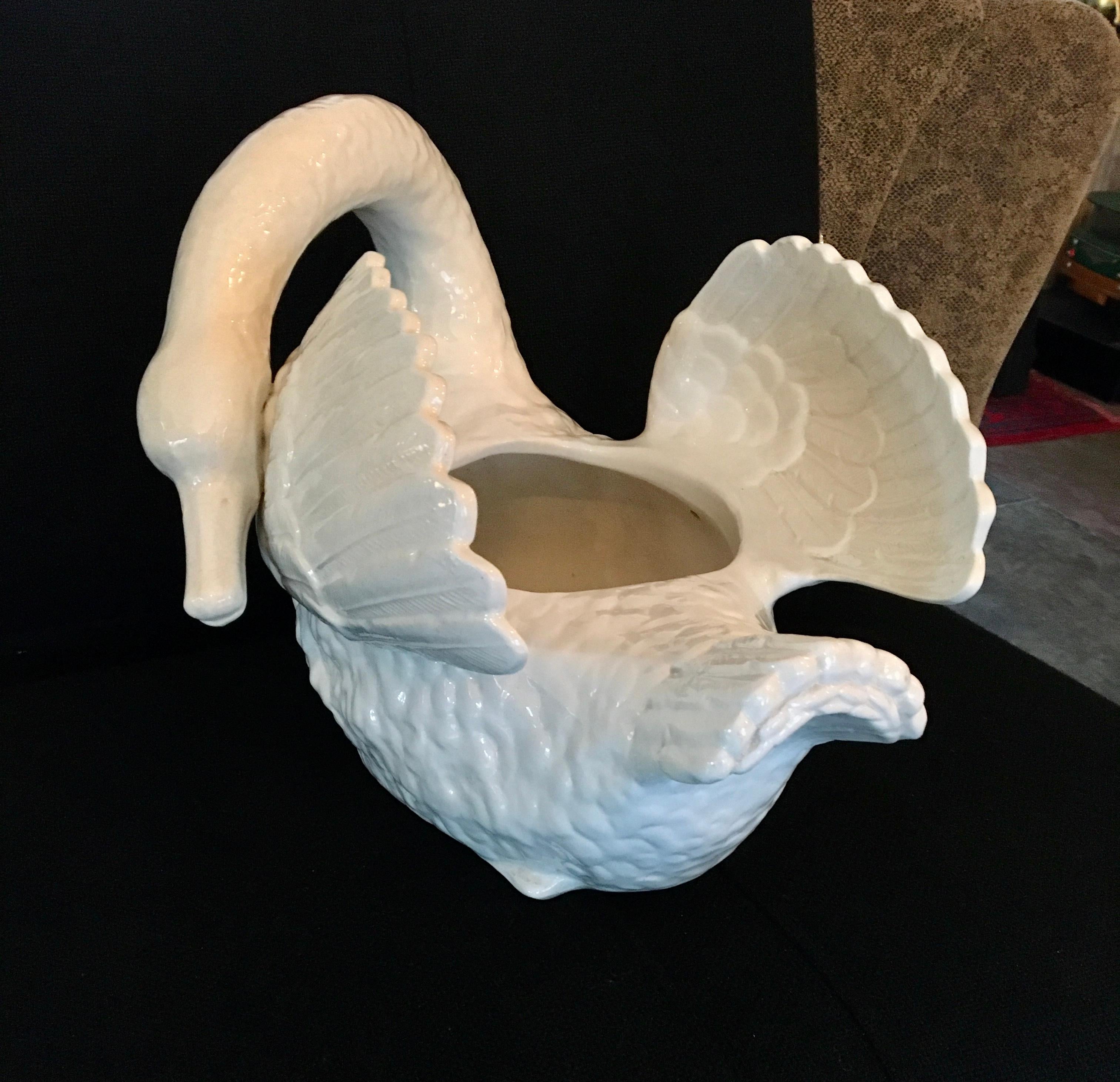 Porcelain Swan Planter, Mouzin - Le Cat et Cie, Early 20th Century For Sale 7