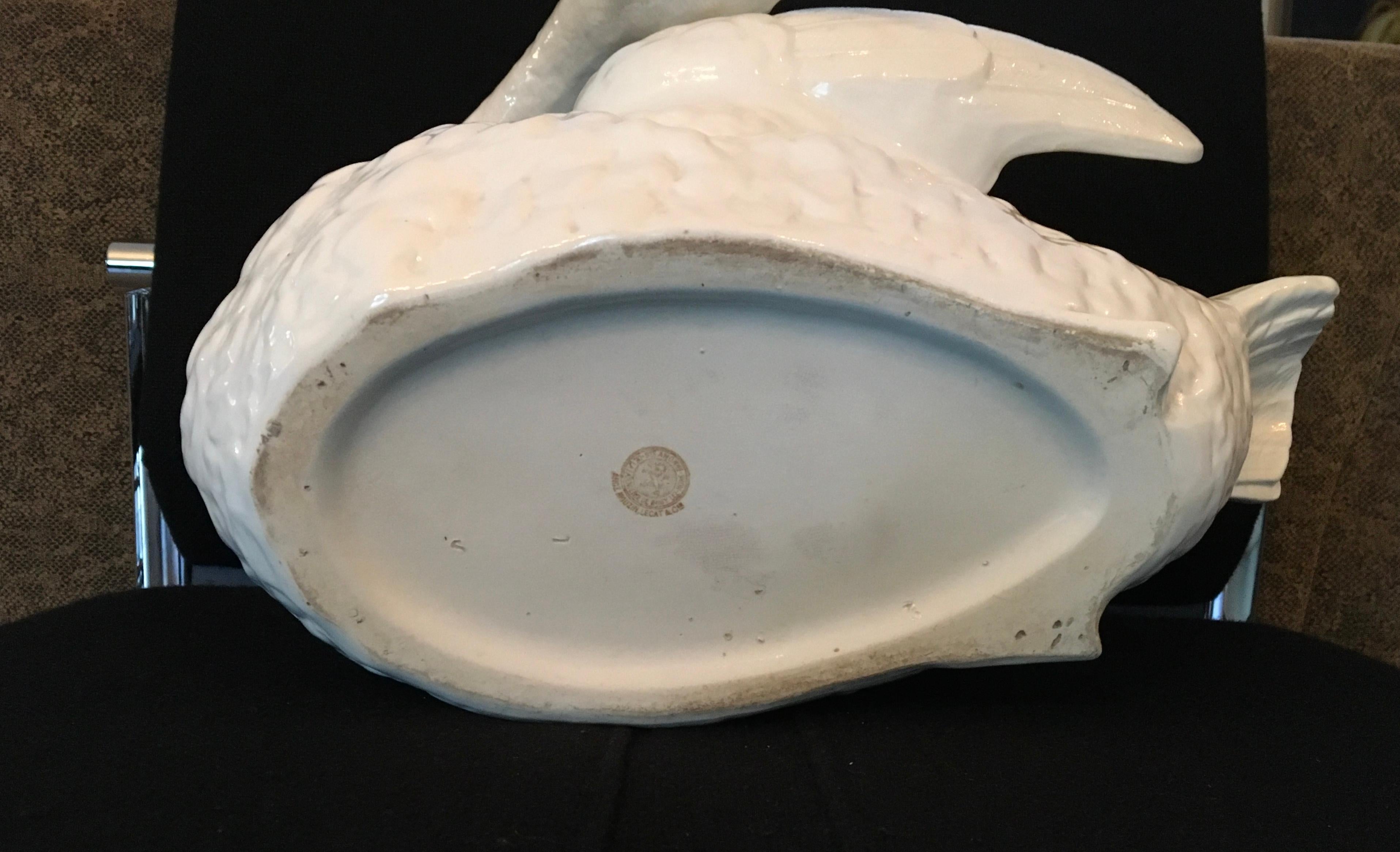 Porcelain Swan Planter, Mouzin - Le Cat et Cie, Early 20th Century For Sale 9