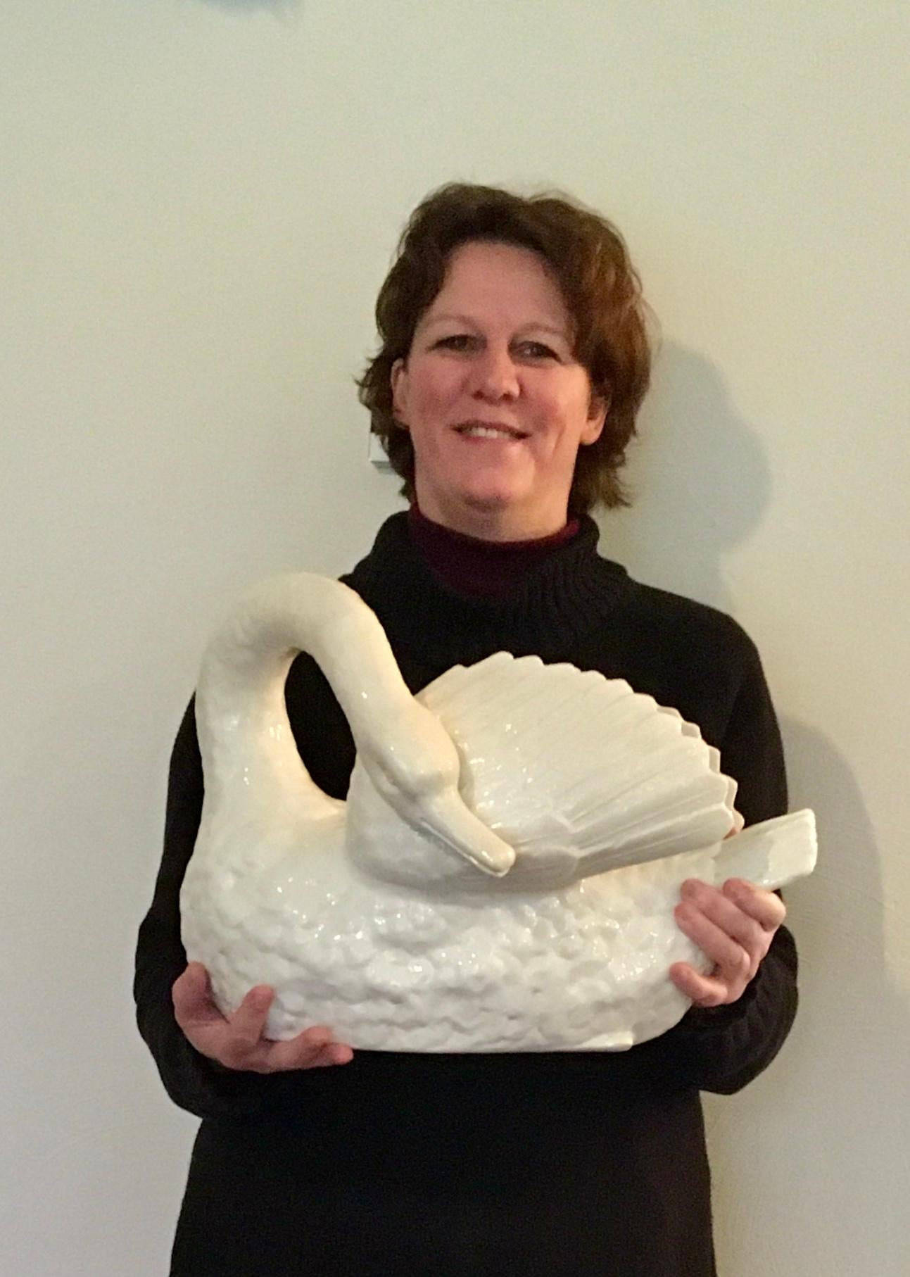 Porcelain Swan Planter, Mouzin - Le Cat et Cie, Early 20th Century For Sale 13