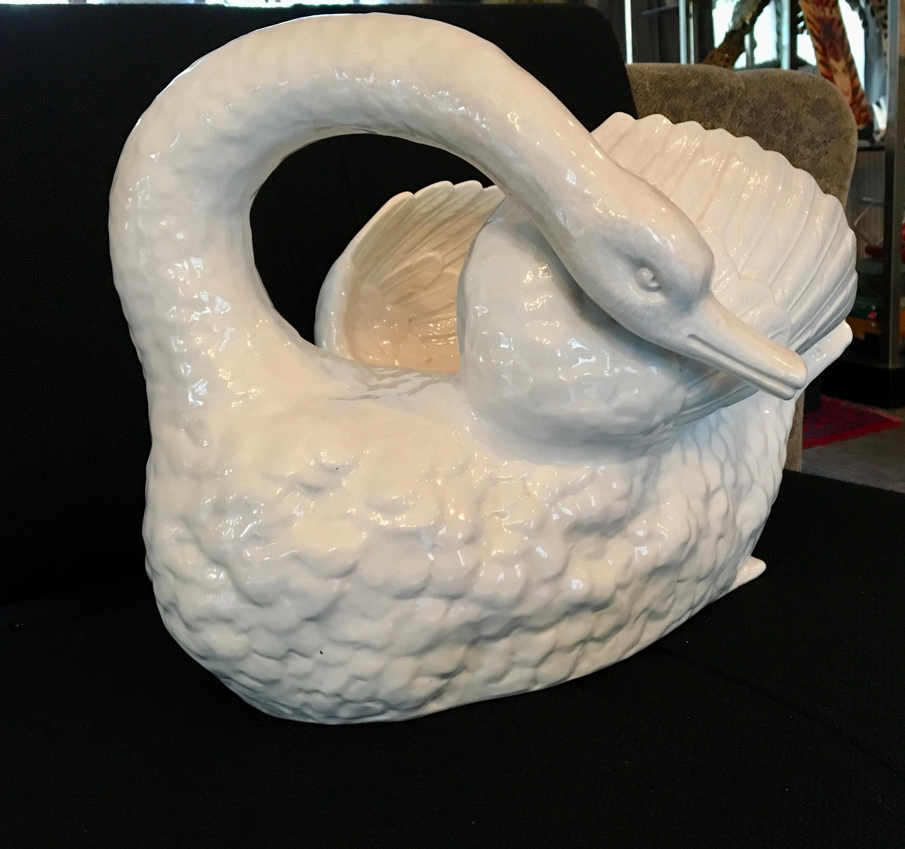 Art Nouveau Porcelain Swan Planter, Mouzin - Le Cat et Cie, Early 20th Century For Sale