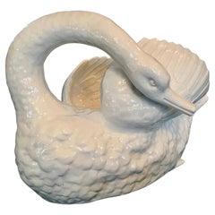 Antique Porcelain Swan Planter, Mouzin - Le Cat et Cie, Early 20th Century