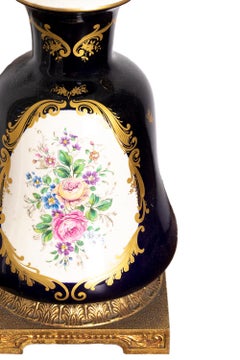 Porcelain Table Lamp, Louis XVI Style, Blue Floral, France, 20th Century