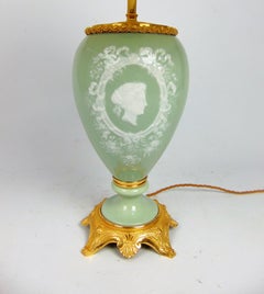 Porcelain Table Lamp with Celedon Ground and Pate Sur Pate Decoration