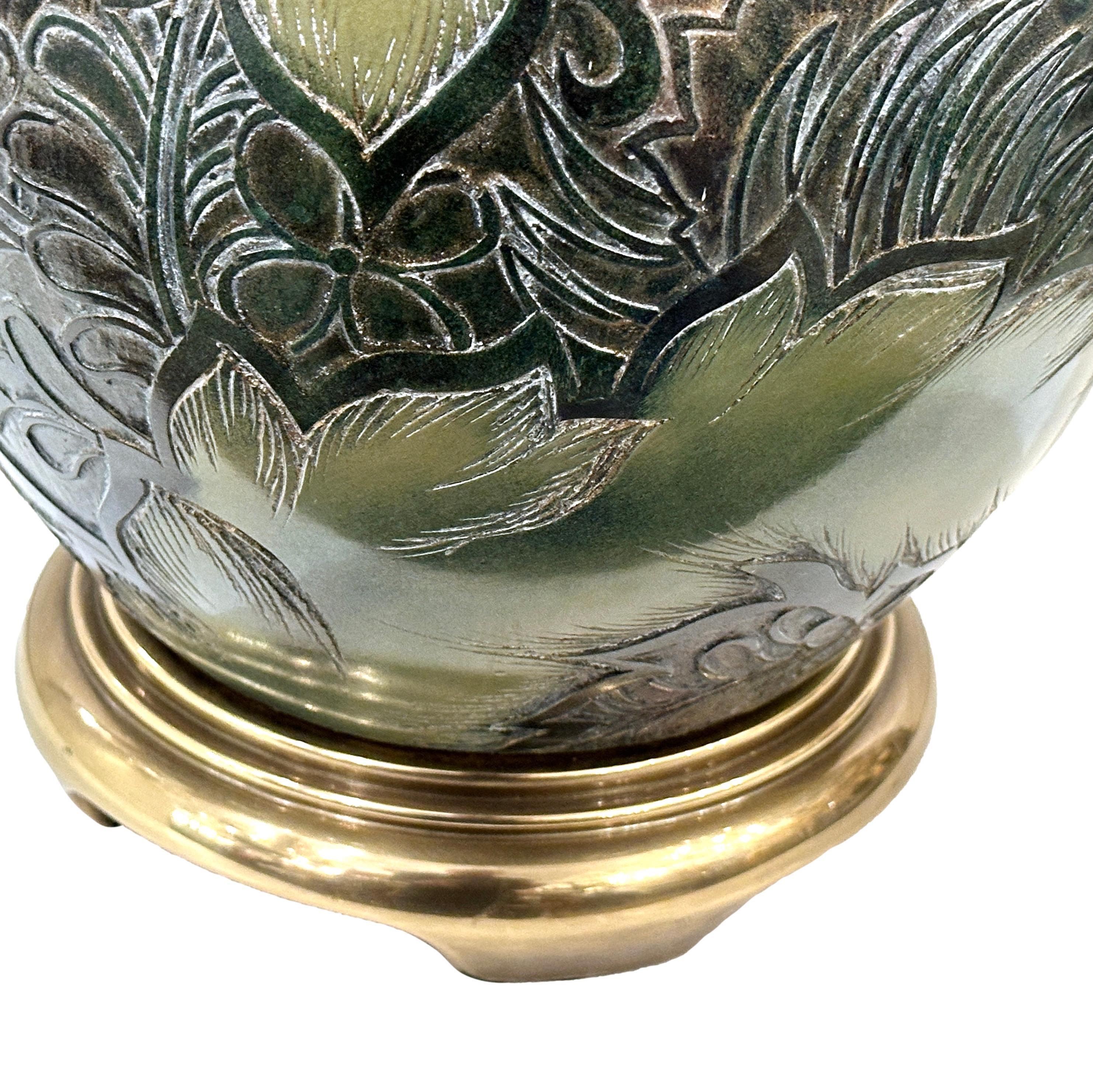 Porcelain Table Lamp with Foliage Motif For Sale 1
