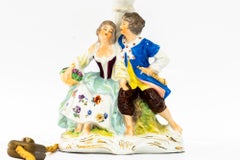 Porcelain table lamp with original fabric shade vienna around 1960s