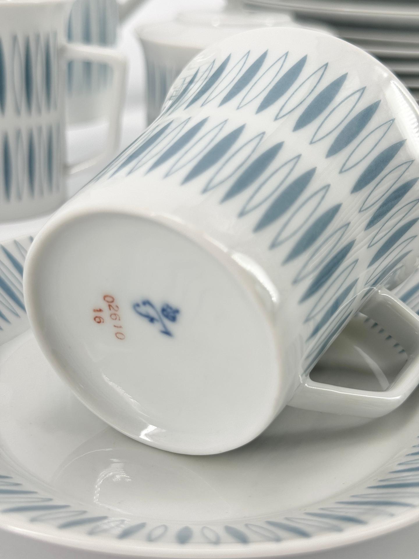 Mid-Century Modern Porcelain Tea Coffee and Dessert Set Furstenberg 1960’s White and Blue 37 Pieces