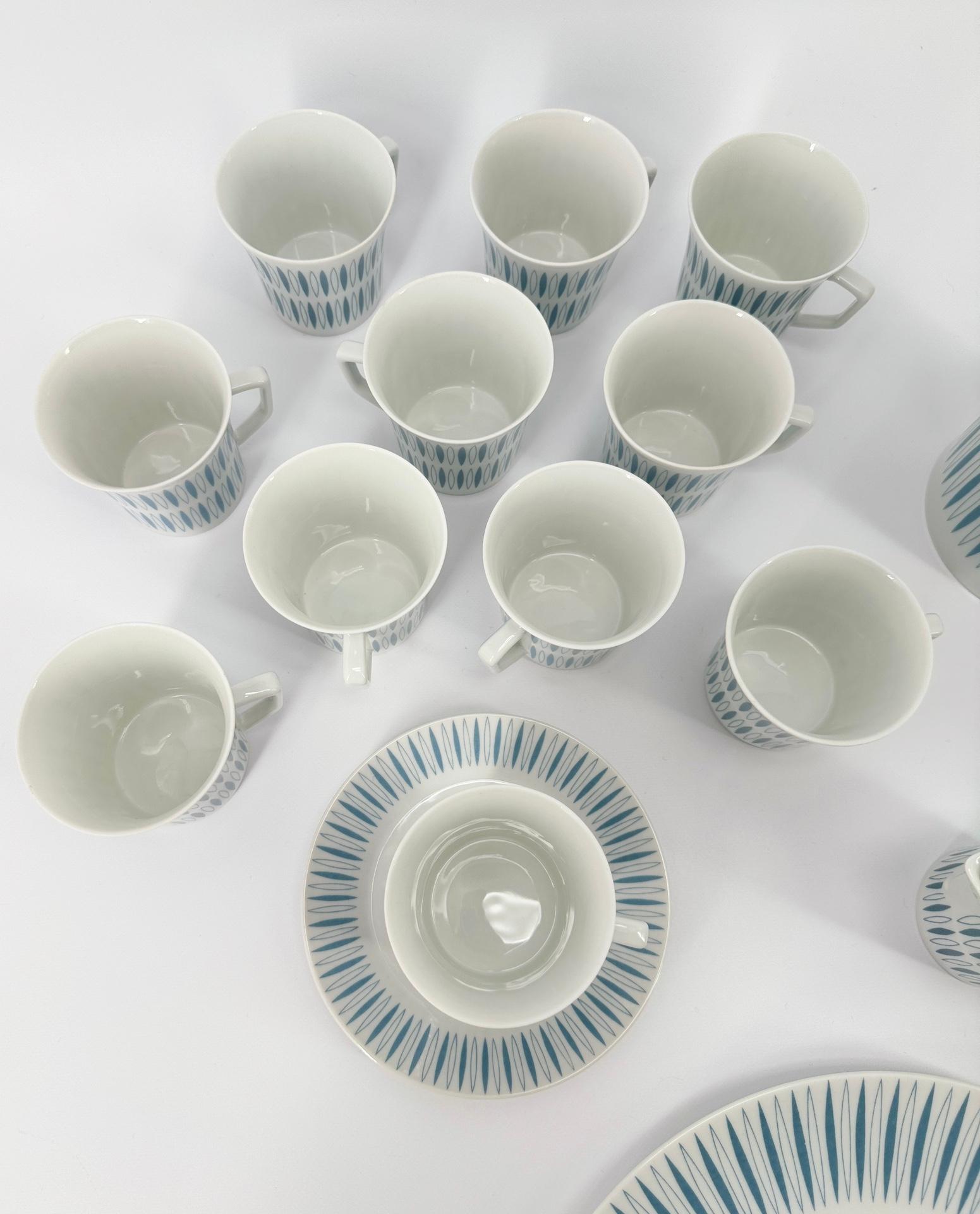 German Porcelain Tea Coffee and Dessert Set Furstenberg 1960’s White and Blue 37 Pieces