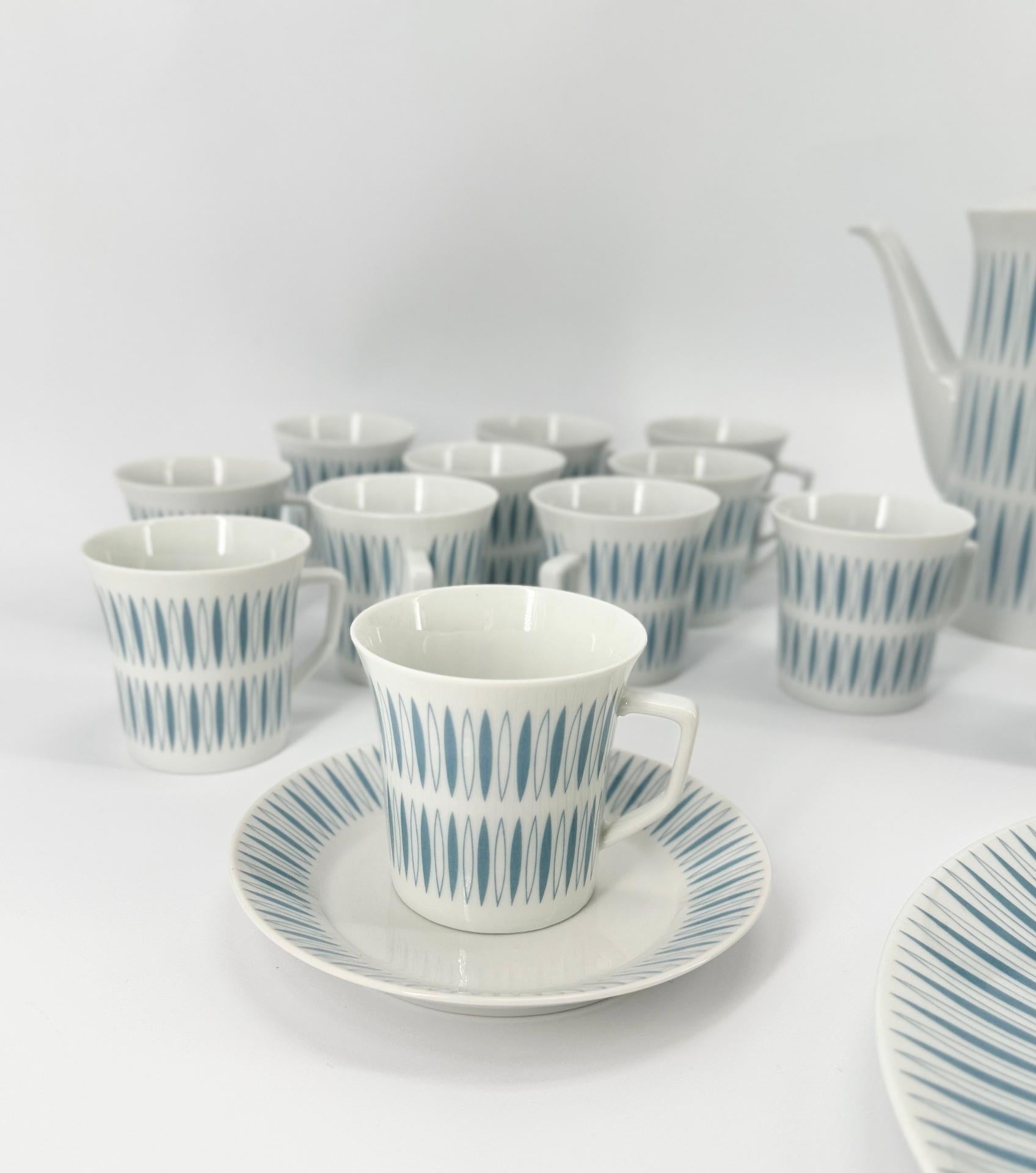 Mid-20th Century Porcelain Tea Coffee and Dessert Set Furstenberg 1960’s White and Blue 37 Pieces