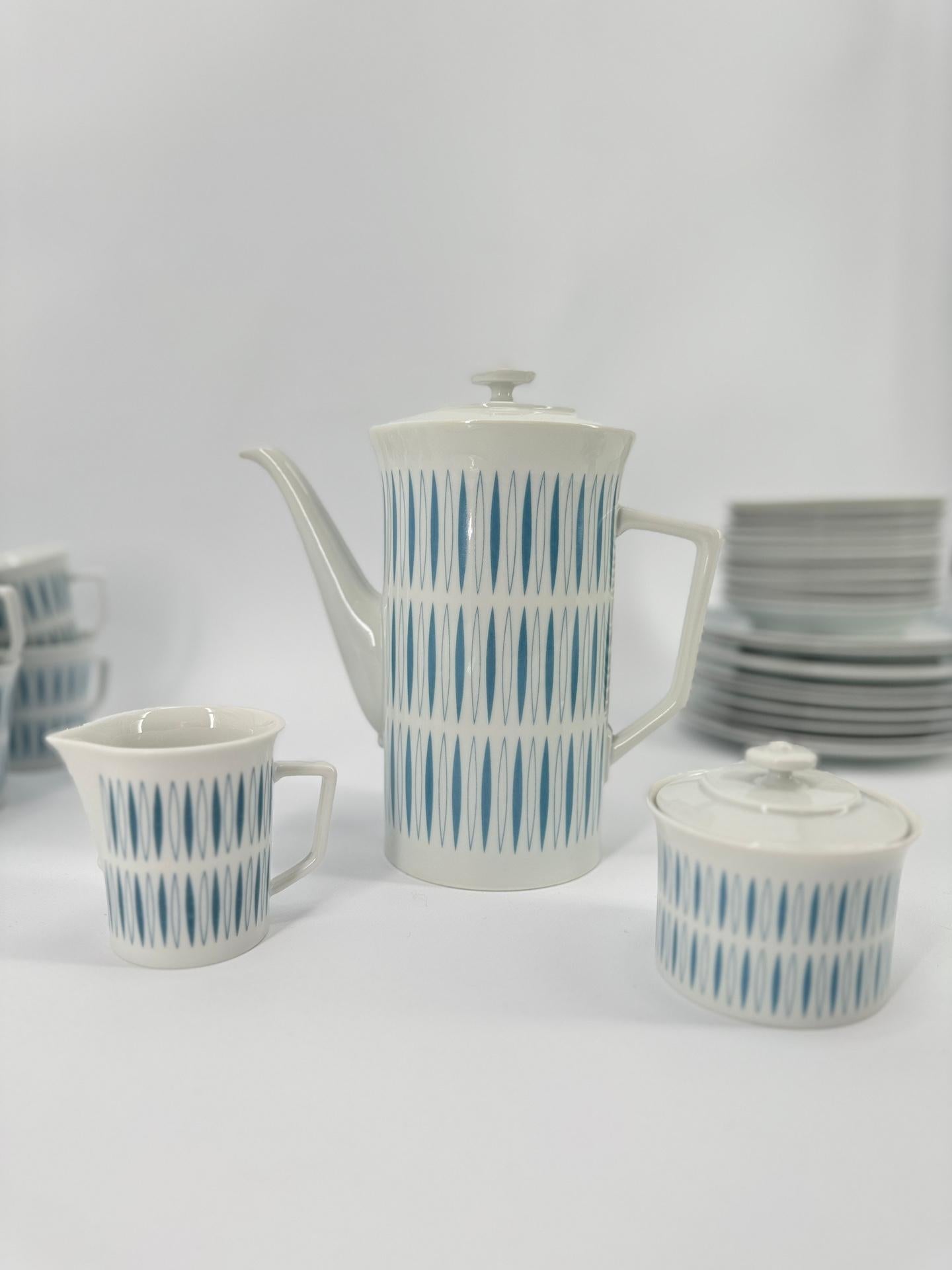 Porcelain Tea Coffee and Dessert Set Furstenberg 1960’s White and Blue 37 Pieces 1