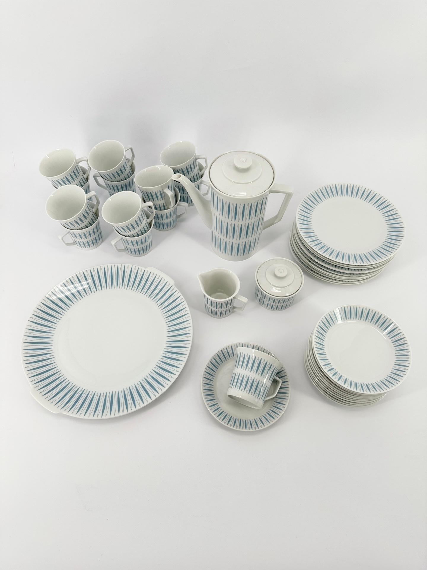 Porcelain Tea Coffee and Dessert Set Furstenberg 1960’s White and Blue 37 Pieces 3