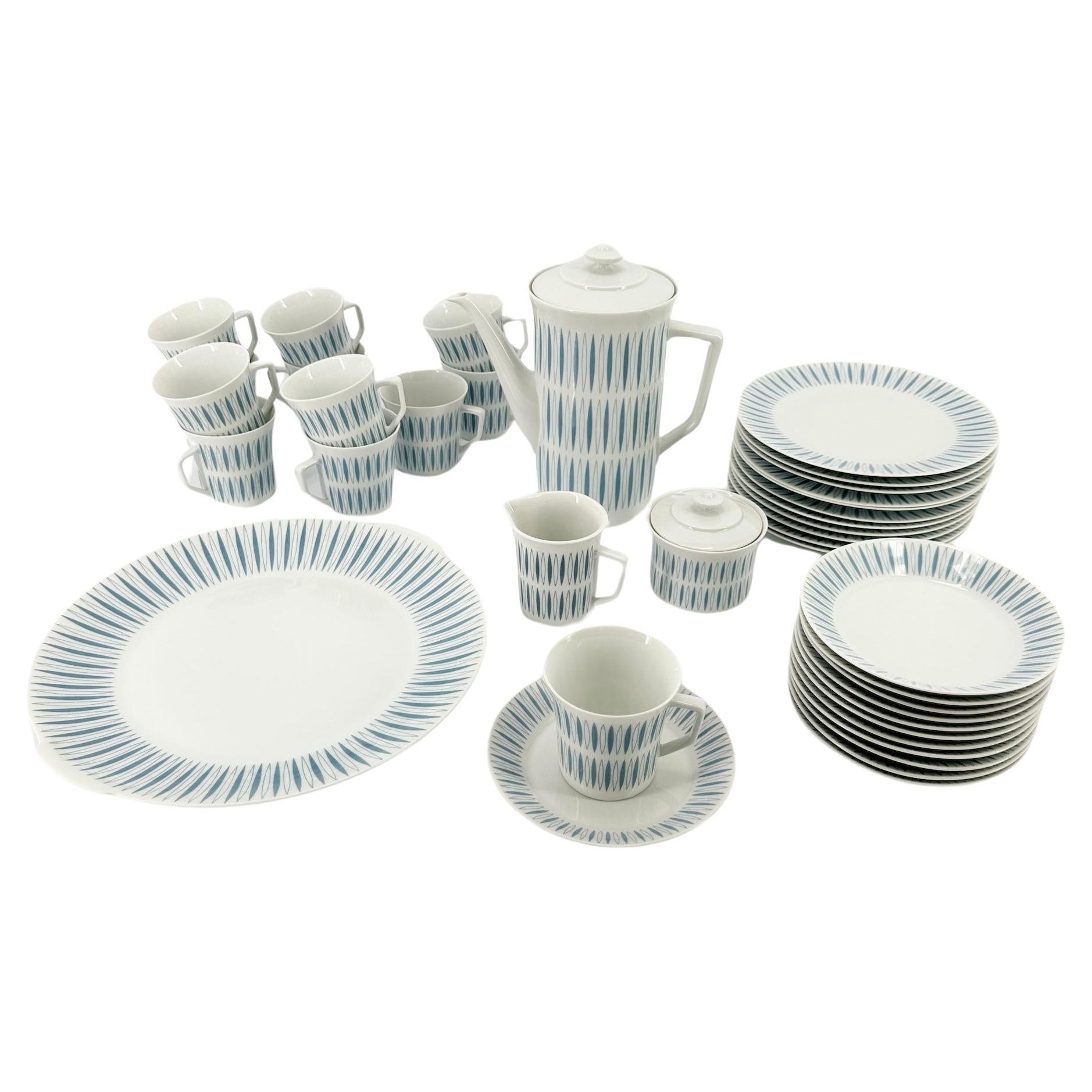 Porcelain Tea Coffee and Dessert Set Furstenberg 1960’s White and Blue 37 Pieces
