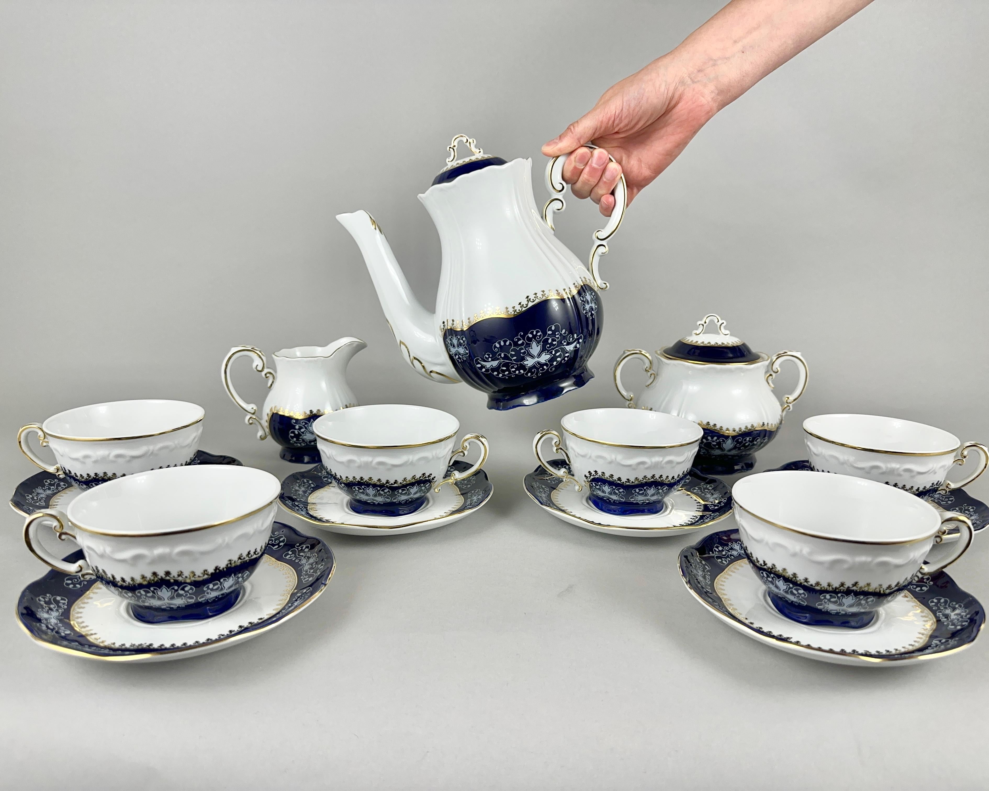 Hungarian Porcelain Tea Coffee Set by Zsolney Hungary, 1960s For Sale
