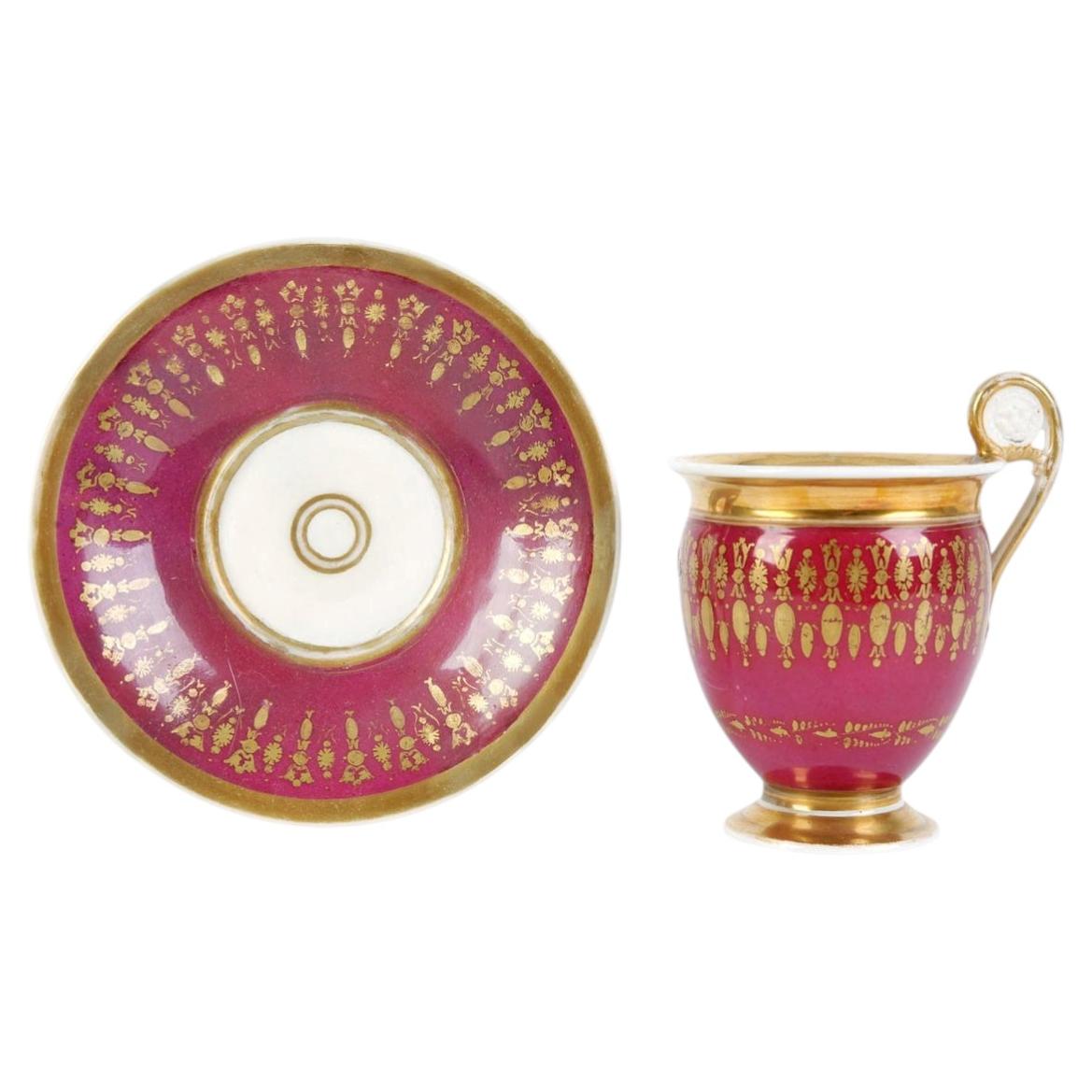 Porcelain Tea Cup and a Saucer, Vieux Paris (Old Paris), France, Beg. of 19th C. For Sale