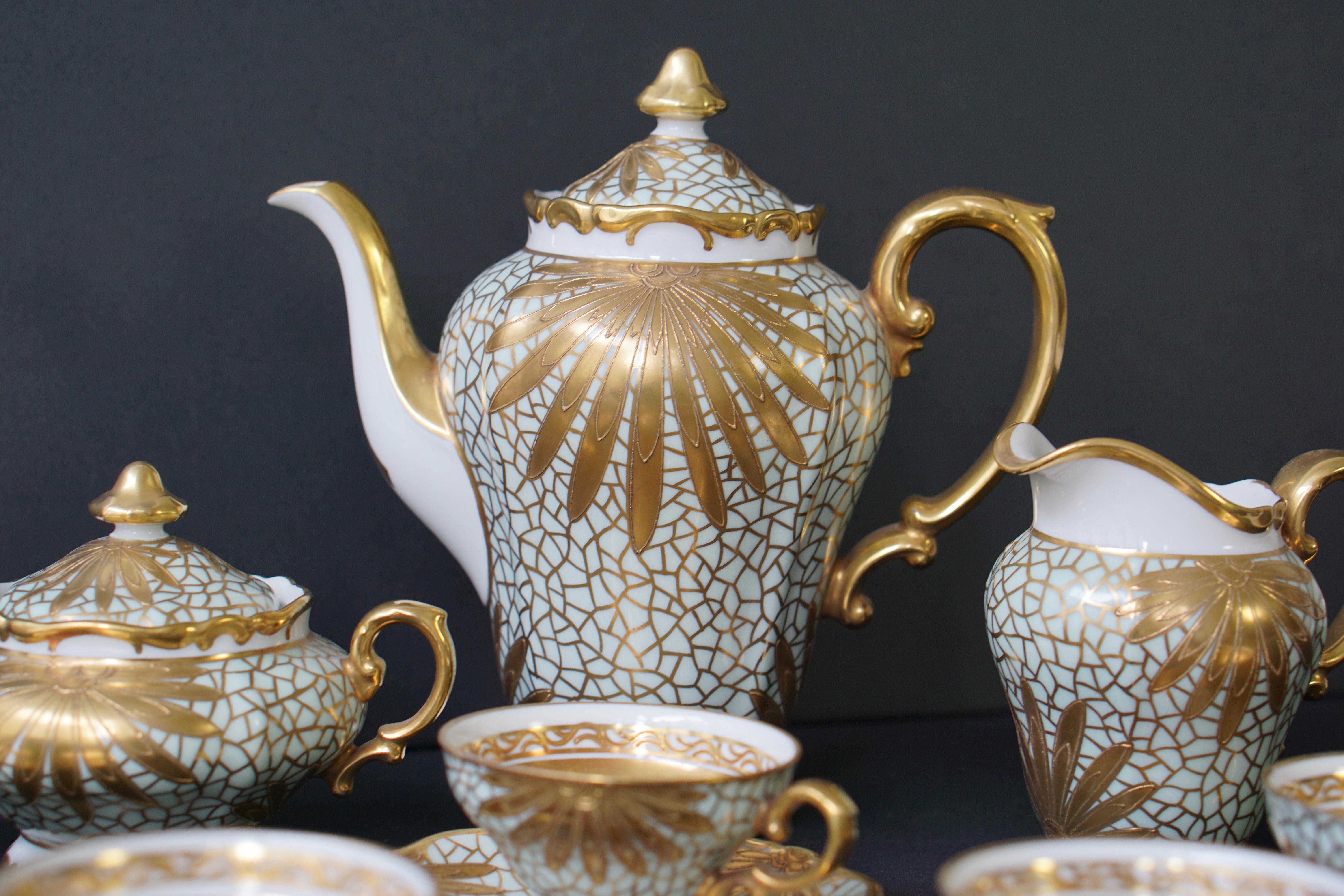 Porcelain Tea or Coffee Set for Heinrich Selb Bavaria Germany Gold/White 2
