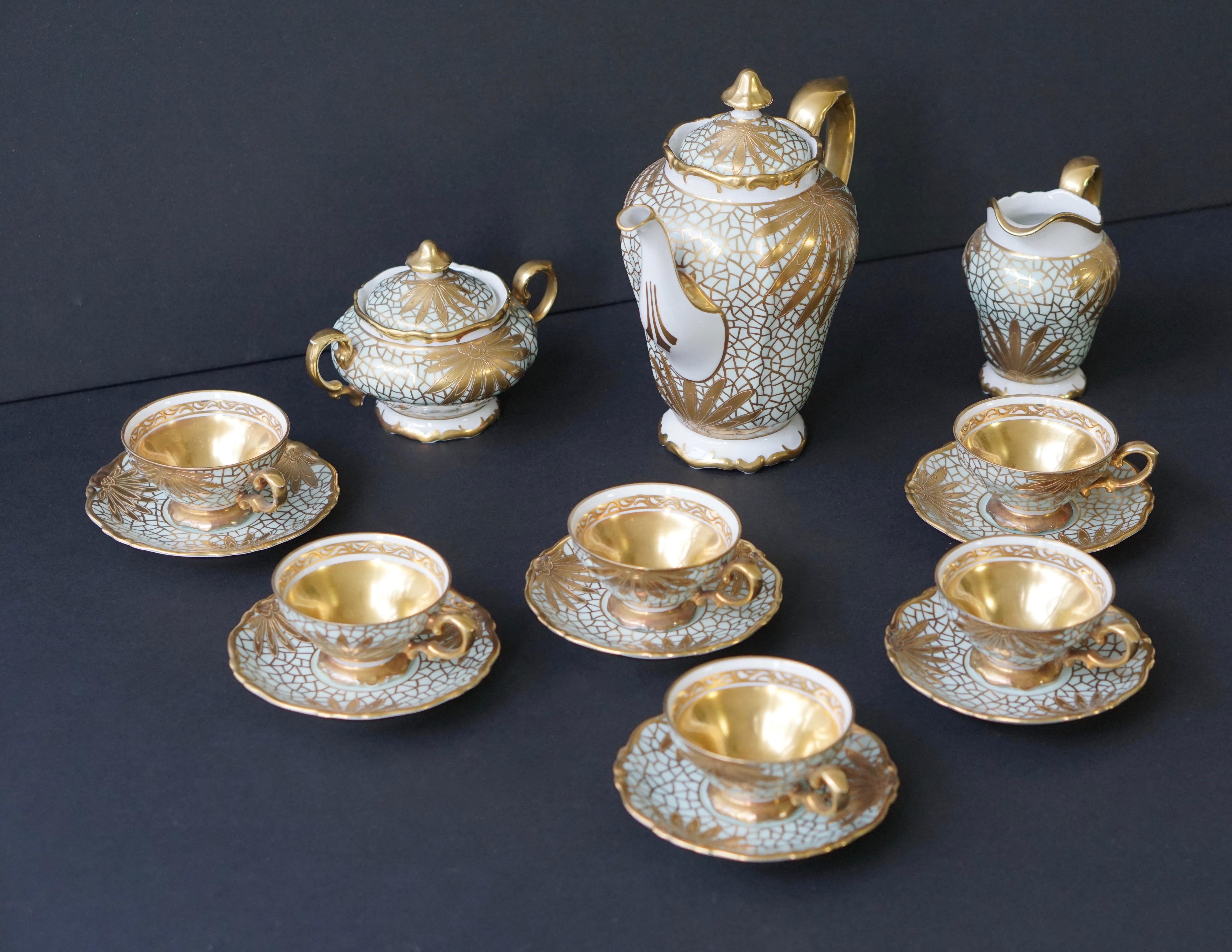 Porzellan Tee oder Kaffee Set für Heinrich Selb Bayern Deutschland Gold/Weiß 7