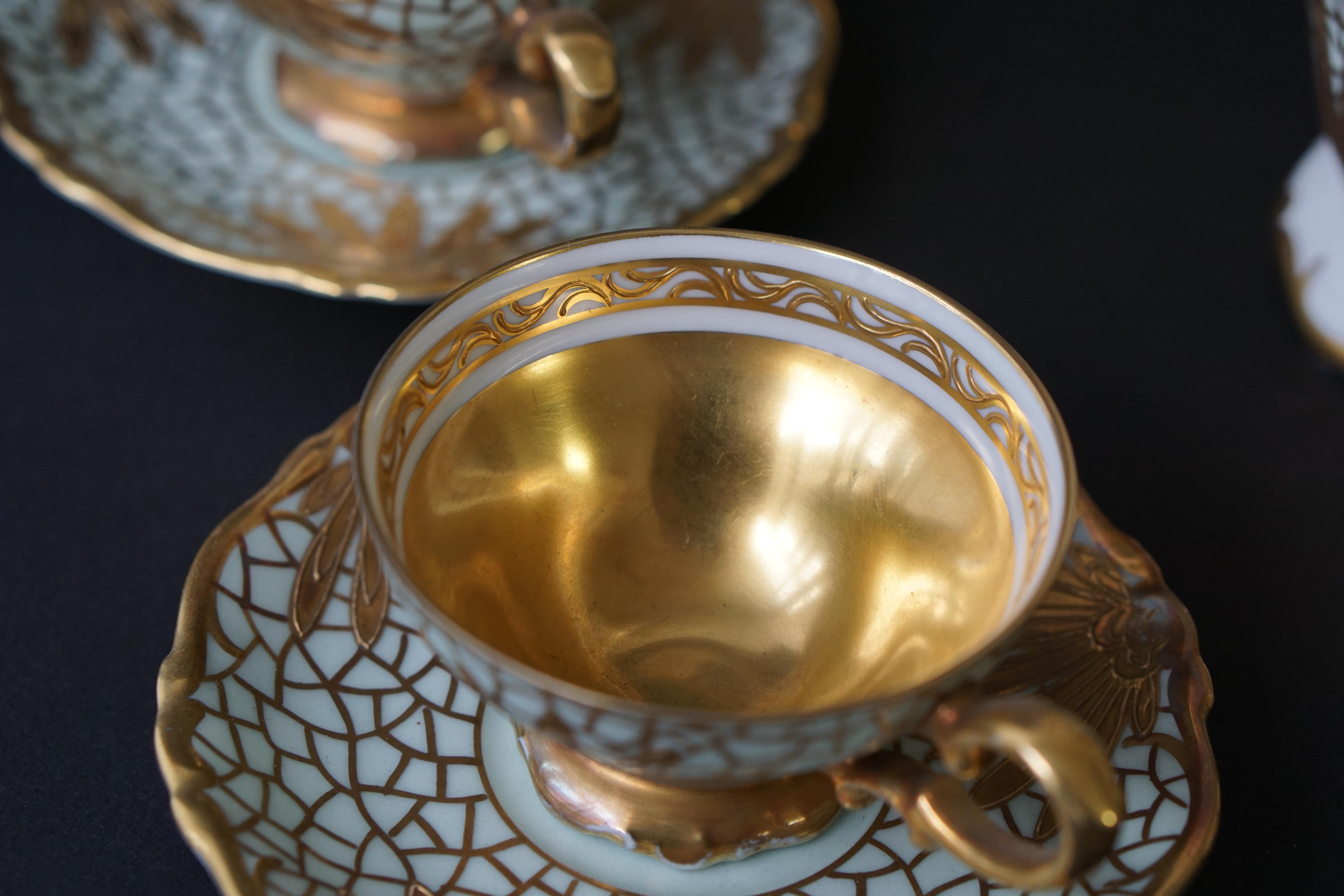 Porzellan Tee oder Kaffee Set für Heinrich Selb Bayern Deutschland Gold/Weiß 10