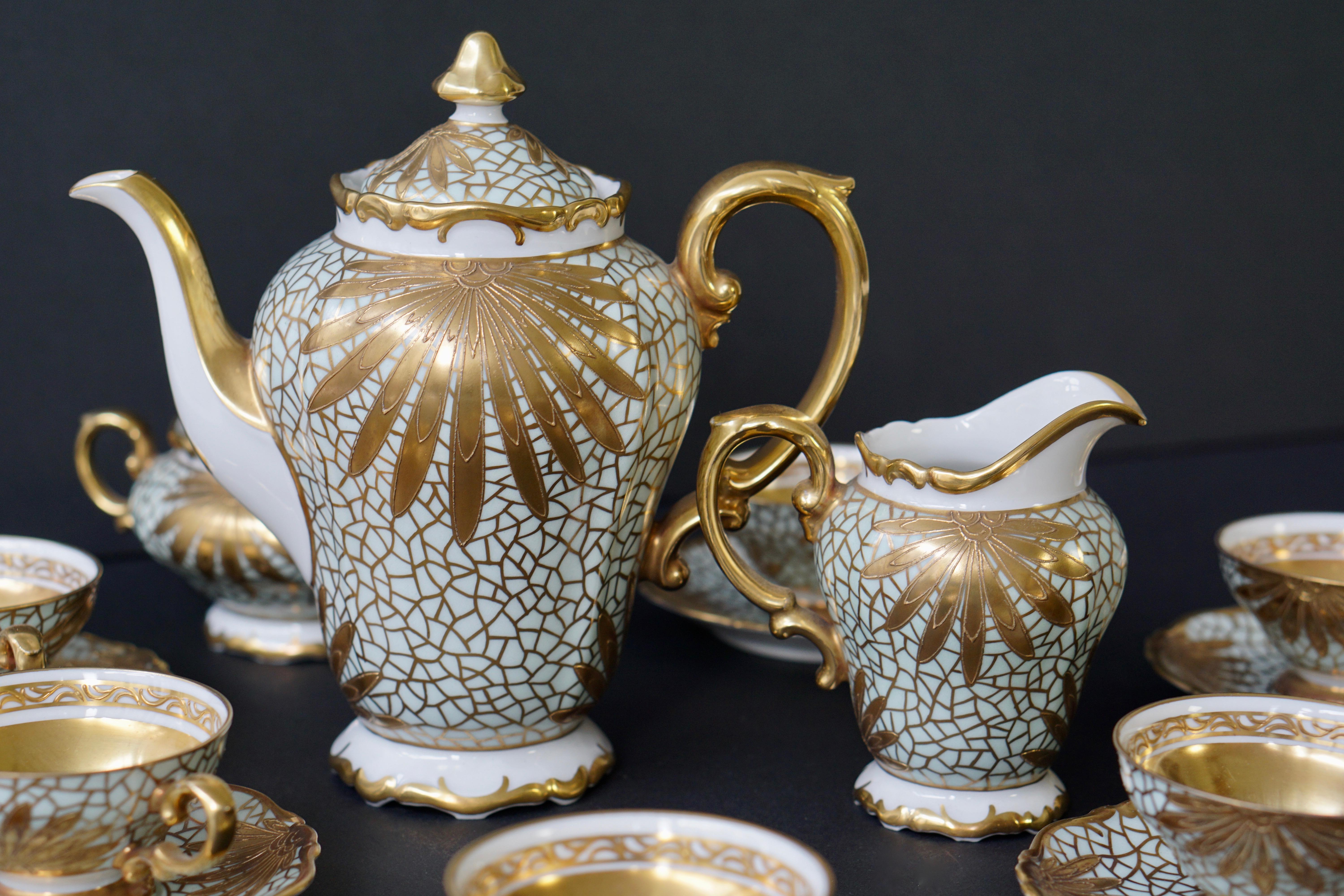 Porzellan Tee oder Kaffee Set für Heinrich Selb Bayern Deutschland Gold/Weiß 12