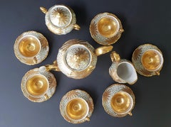 Porcelain Tea or Coffee Set for Heinrich Selb Bavaria Germany Gold/White
