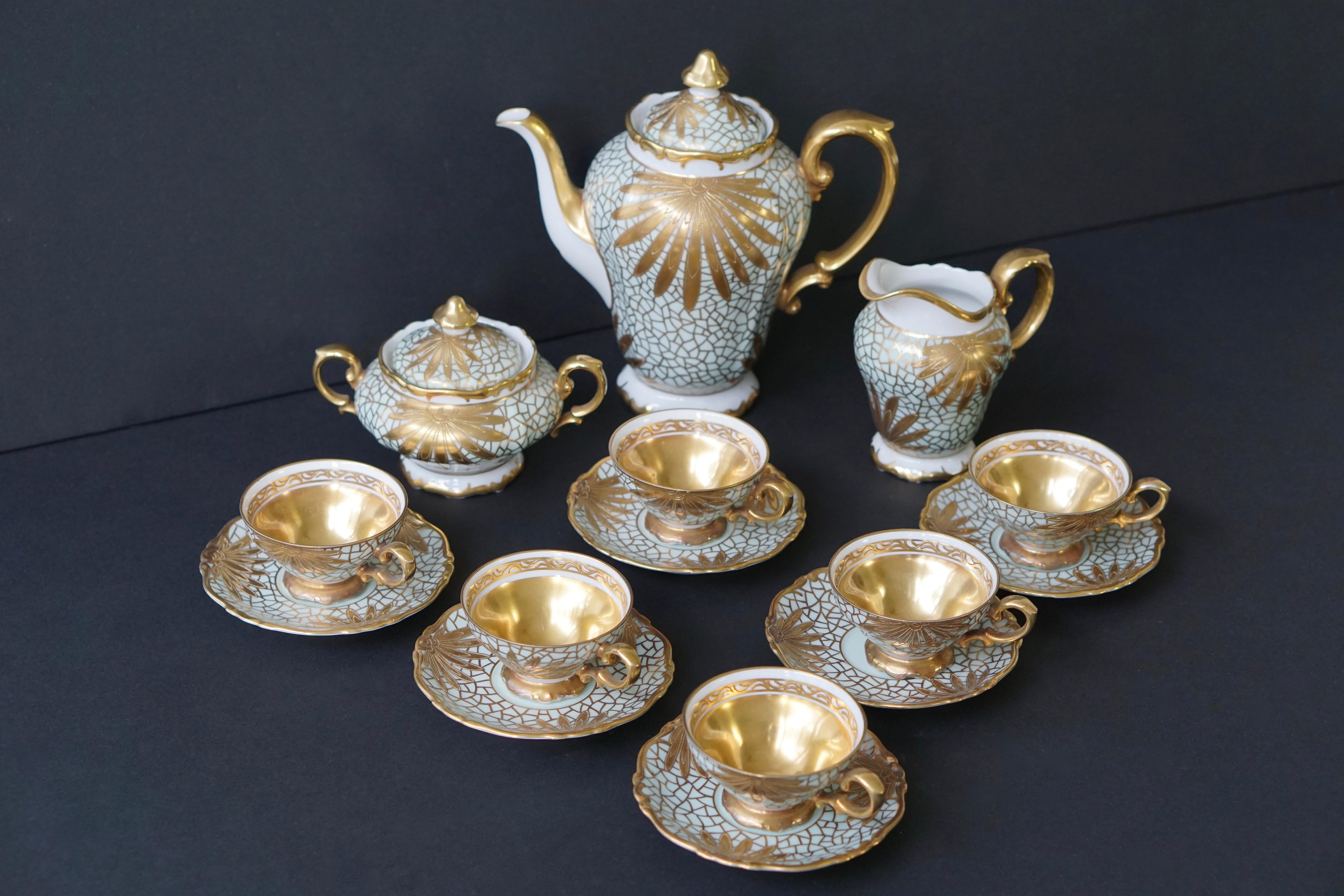 Porzellan Tee oder Kaffee Set für Heinrich Selb Bayern Deutschland Gold/Weiß (Vergoldet)