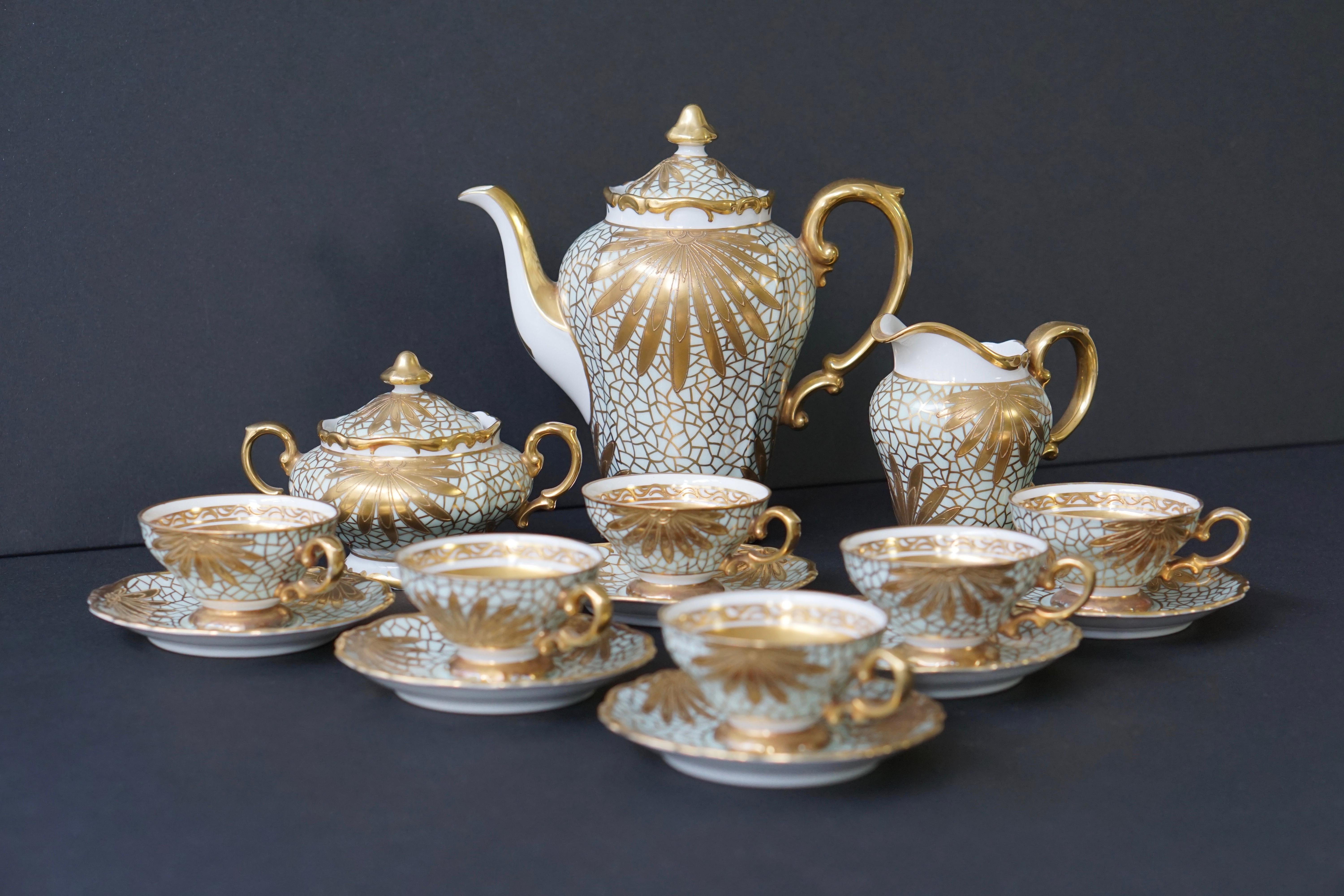 Porzellan Tee oder Kaffee Set für Heinrich Selb Bayern Deutschland Gold/Weiß im Zustand „Gut“ in Antwerp, BE