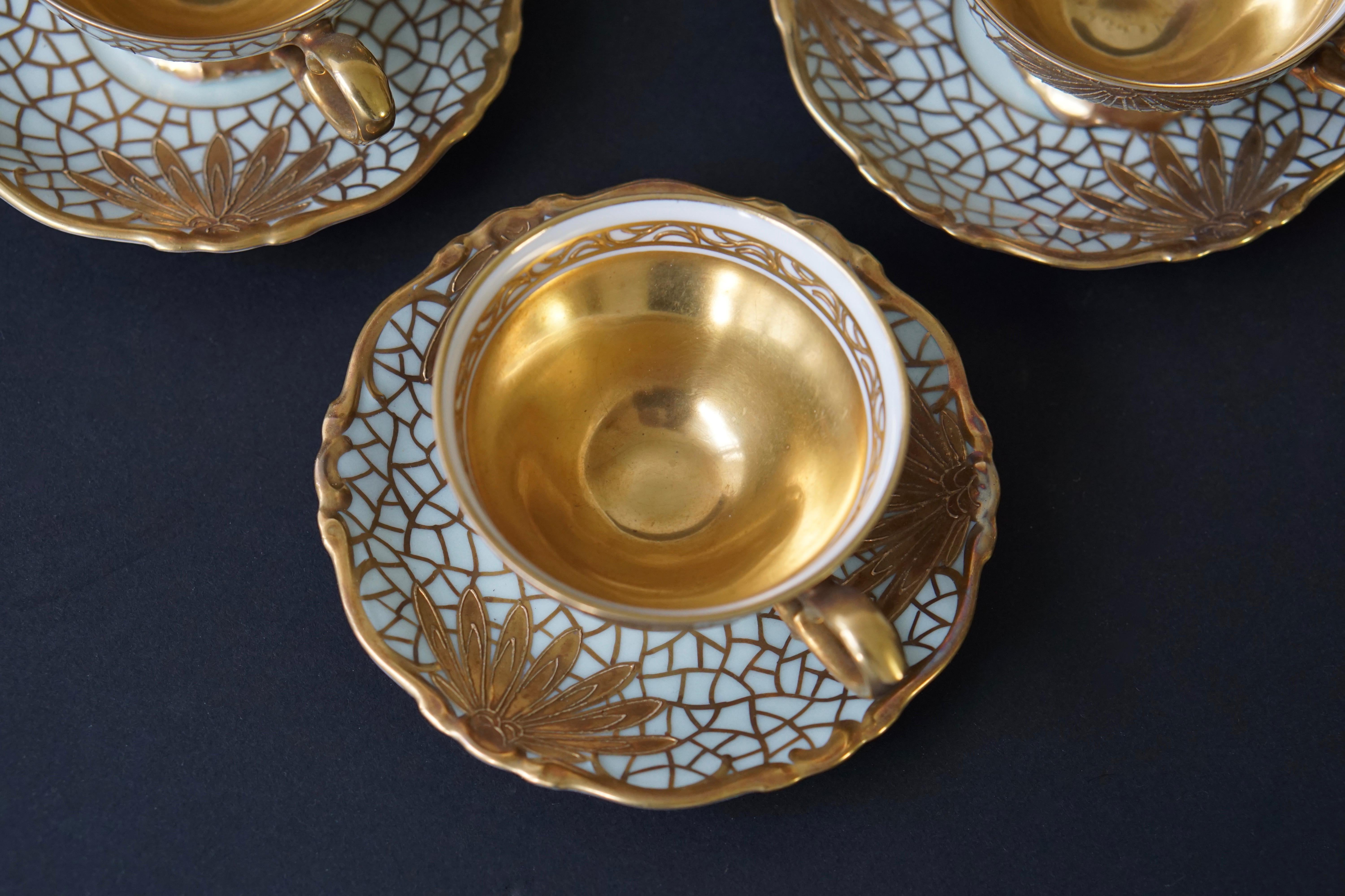 Porzellan Tee oder Kaffee Set für Heinrich Selb Bayern Deutschland Gold/Weiß (20. Jahrhundert)