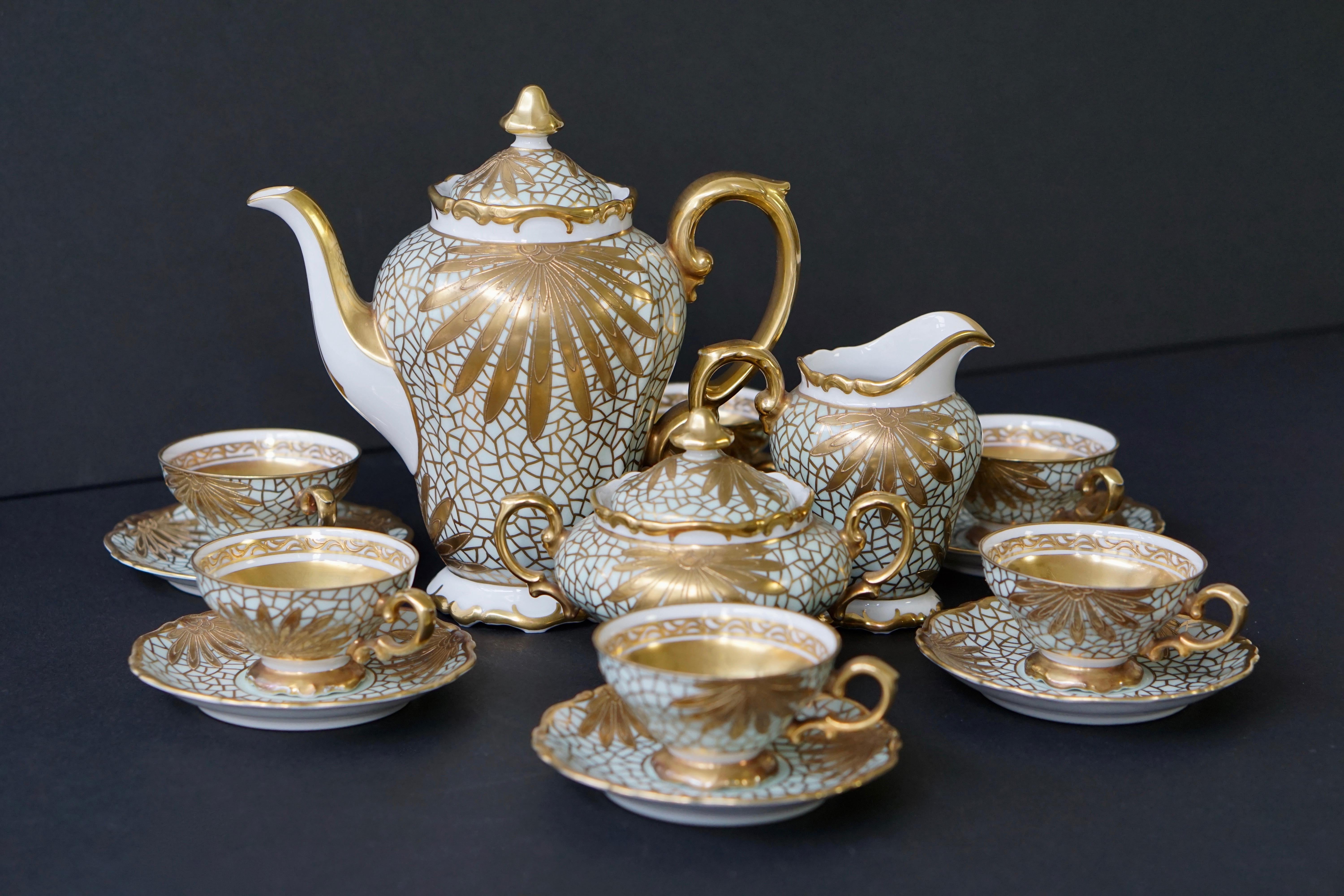 Porzellan Tee oder Kaffee Set für Heinrich Selb Bayern Deutschland Gold/Weiß 2