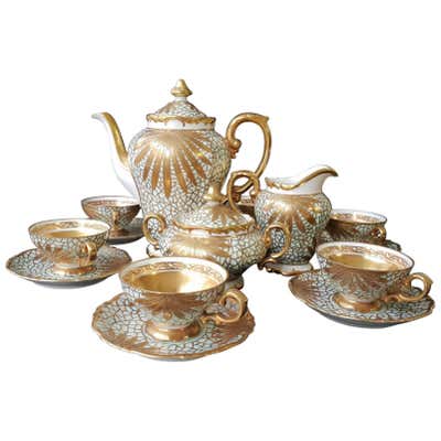 Classic Italian White and Gold Fine Porcelain Tea Set For Sale at 1stDibs