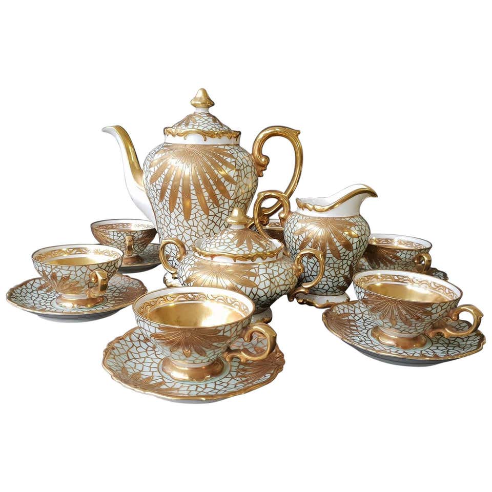 Classic Italian White and Gold Fine Porcelain Tea Set For Sale at 1stDibs