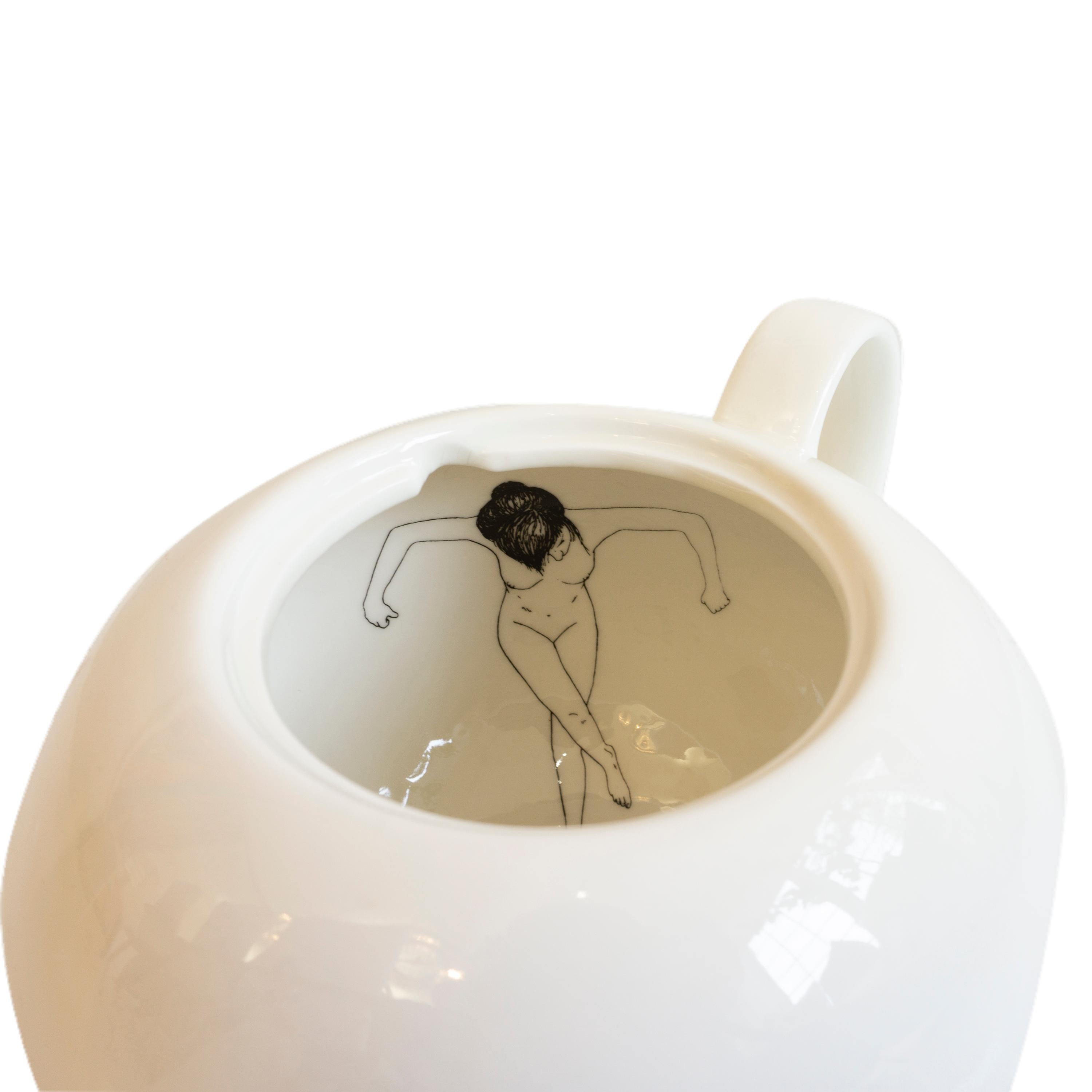 Modern Porcelain Tea Pot with Undressed Woman For Sale