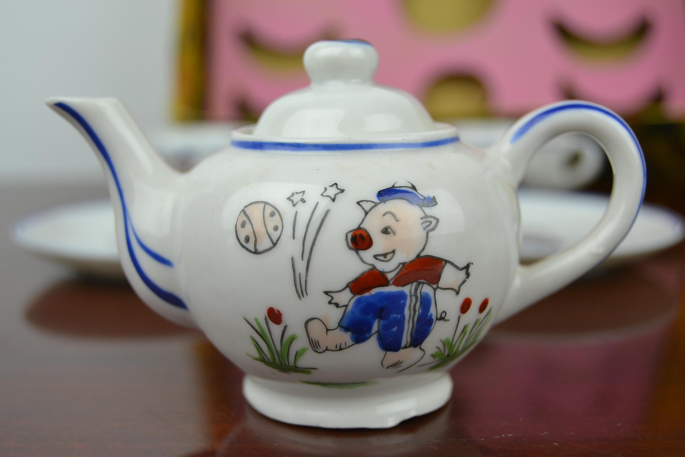 Porcelain Tea Set for Children, Pig Toy Tea Set, Foreign, Made in Japan 2