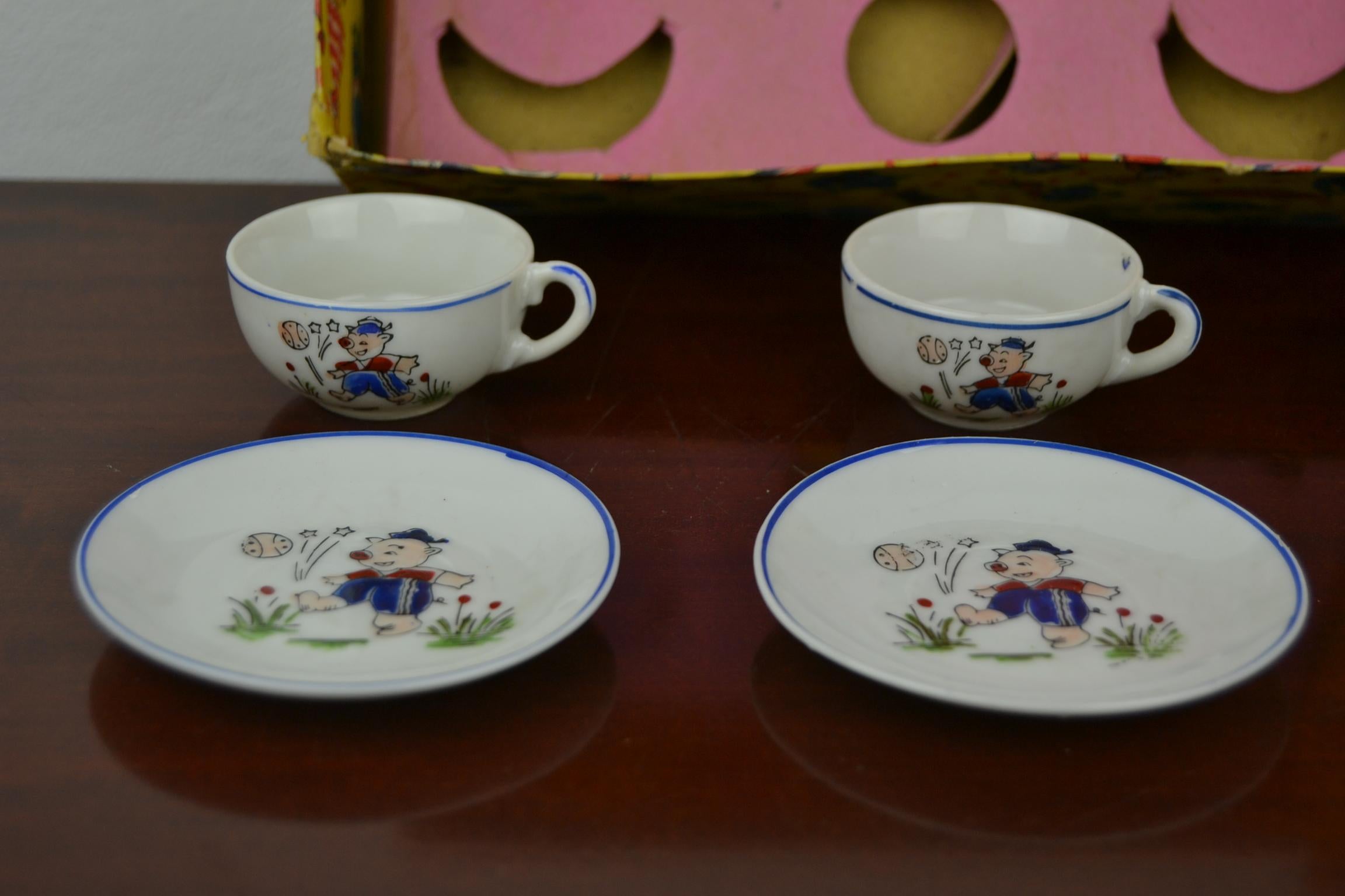 Porcelain Tea Set for Children, Pig Toy Tea Set, Foreign, Made in Japan 4