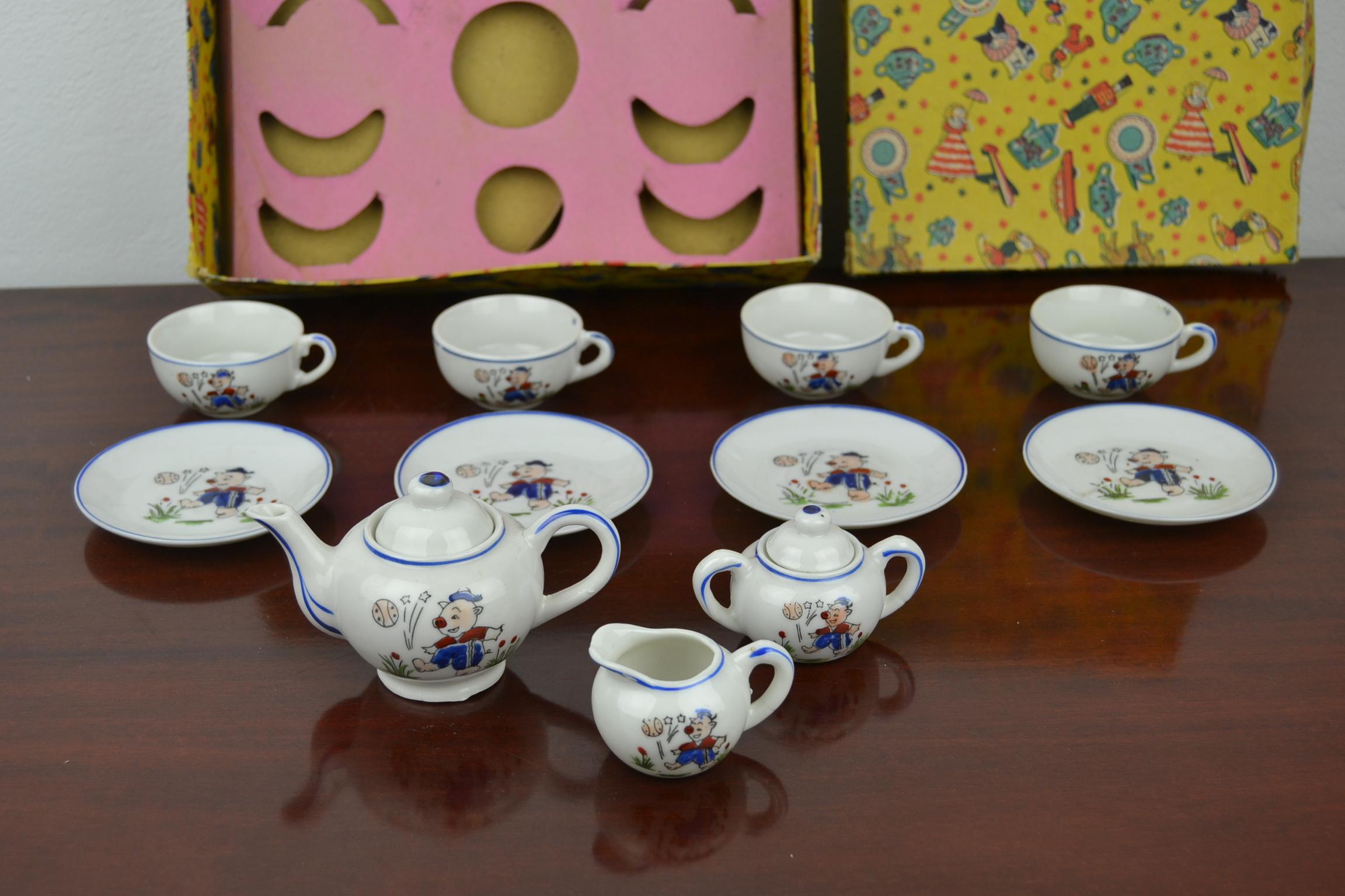 Porcelain Tea Set for Children, Pig Toy Tea Set, Foreign, Made in Japan 5