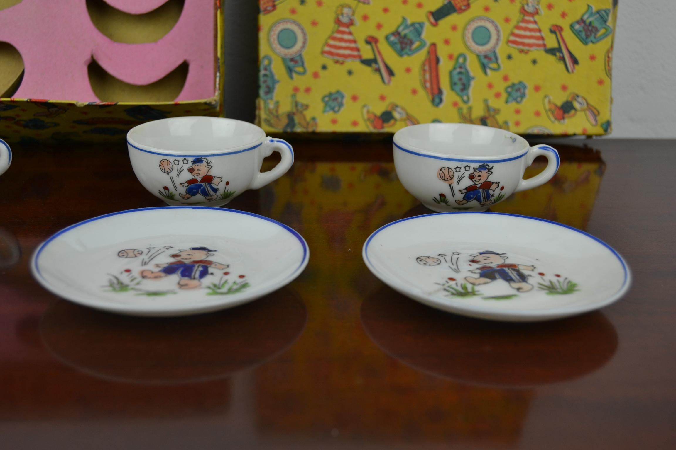 Porcelain Tea Set for Children, Pig Toy Tea Set, Foreign, Made in Japan 6