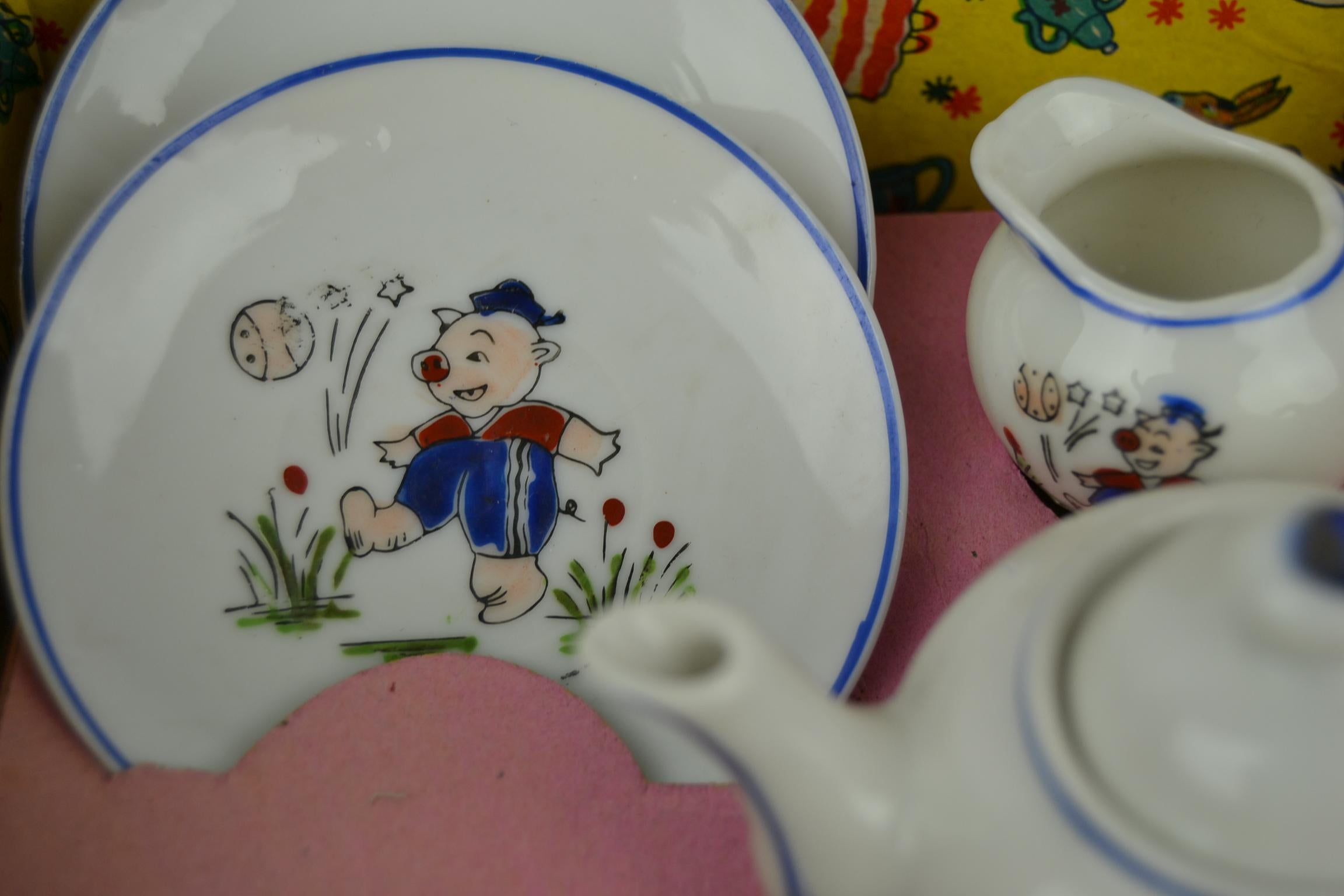 Porcelain Tea Set for Children, Pig Toy Tea Set, Foreign, Made in Japan 11