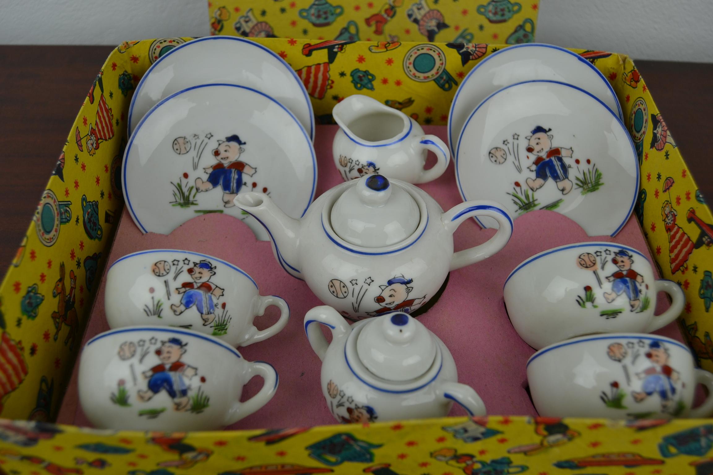 Porcelain Tea Set for Children, Pig Toy Tea Set, Foreign, Made in Japan 12