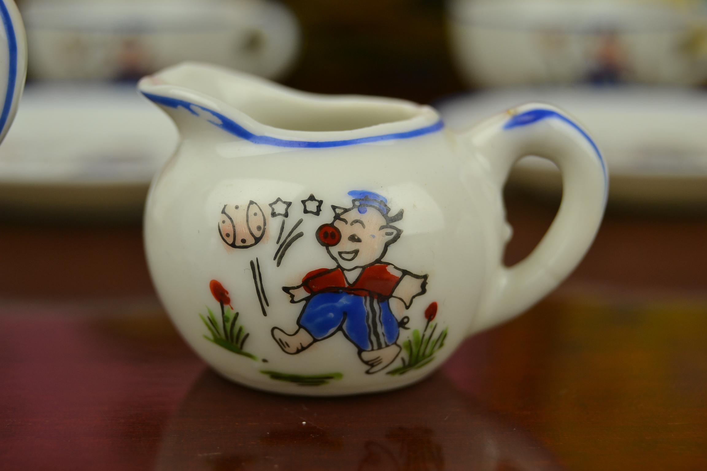 Porcelain Tea Set for Children, Pig Toy Tea Set, Foreign, Made in Japan 1
