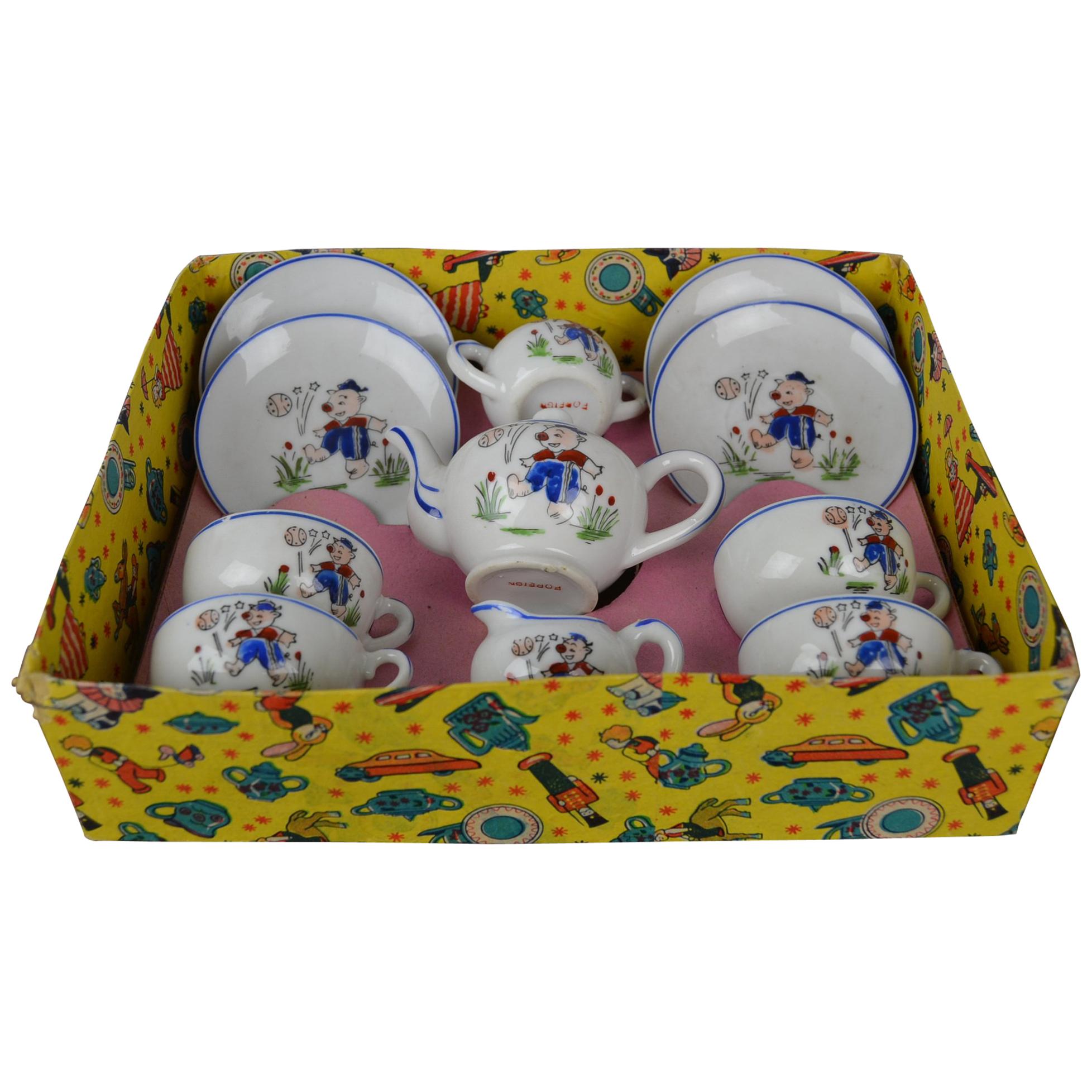 Porcelain Tea Set for Children, Pig Toy Tea Set, Foreign, Made in Japan